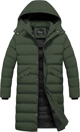 CREATMO US Mens Long Winter Coat Waterproof Thicken Warm Parka Quilted Insulated Puffer Jacket with Removable Hood