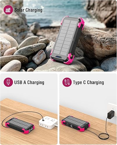 Miniatura 6 de Cargador solar, cargador portátil inalámbrico de 42800 mAh con entrada y salida USB-C, carga rápida QC3.0 de 15 W, 4 puertos, batería para