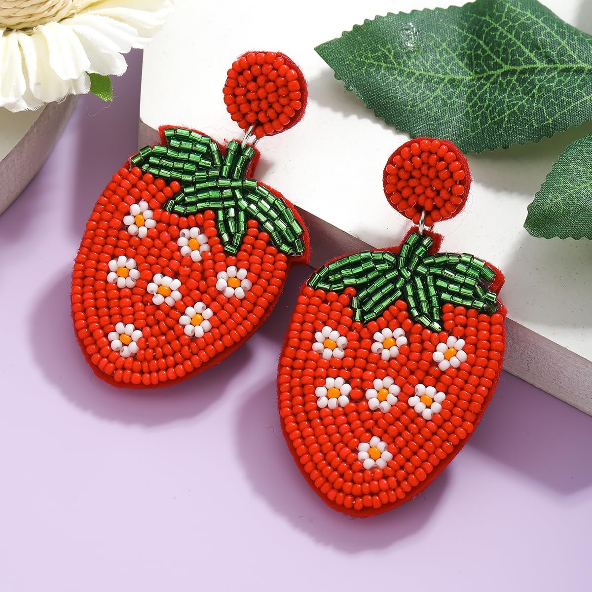 Beaded Fruit Earrings for Women, Handmade Beads Strawberry Lemon Fruits Dangle Earrings for Summer Jewelry Gifts - Image 6