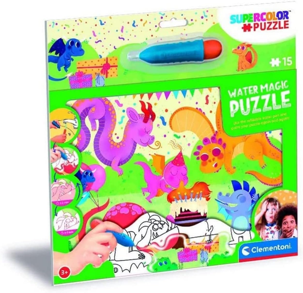 Clementoni 22245 Water Reveal Baby Dragons-15 Pieces-Jigsaw Puzzle for Kids Age 3, Multicoloured