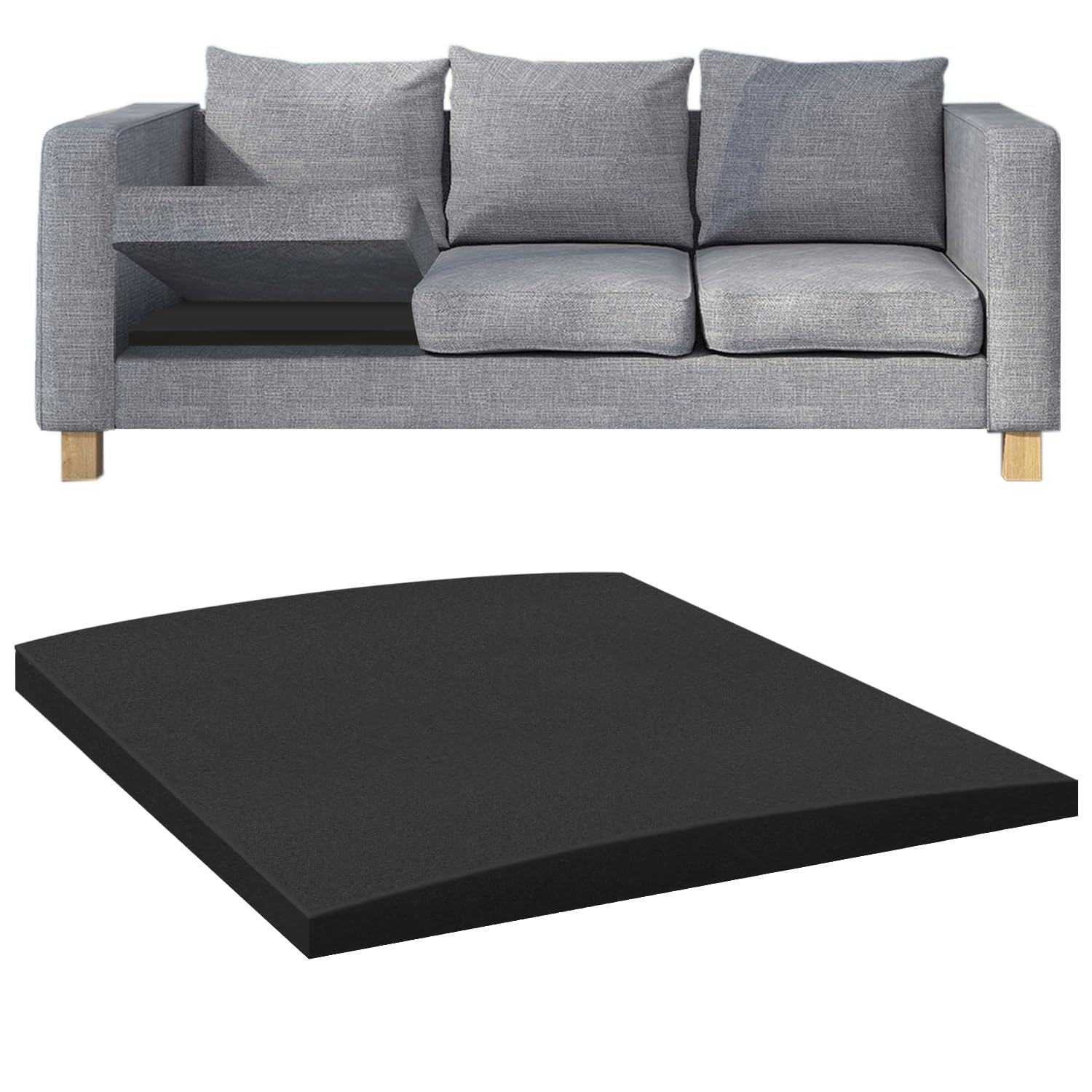 Flipped Warmth Sofa Cushion Support for Sagging Seat 70x70cm, Black Sofa Repair Foam Furniture Seat Support High-Density Sag Repair Replacement for Couch Loveseat Chair
