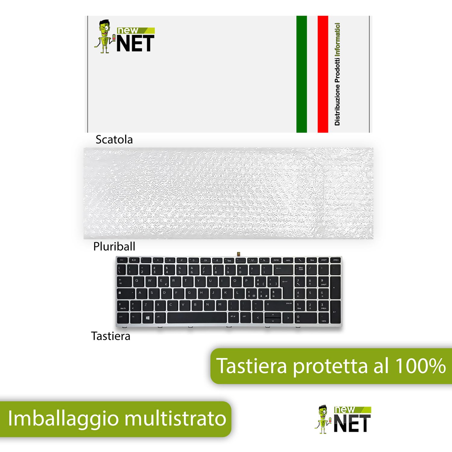 new net - Tastiera Compatibile con Notebook HP ProBook 650 G4, 650 G5, 655 G4, 655 G5 [Frame Argento - Retroilluminata - Layout ITA]