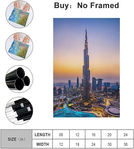 Miniatura 2 de Burj Khalifa - Póster de lienzo de rascacielos de Dubái Arabias, decoración de dormitorio, paisaje deportivo, oficina, habitación, regalo, póster de