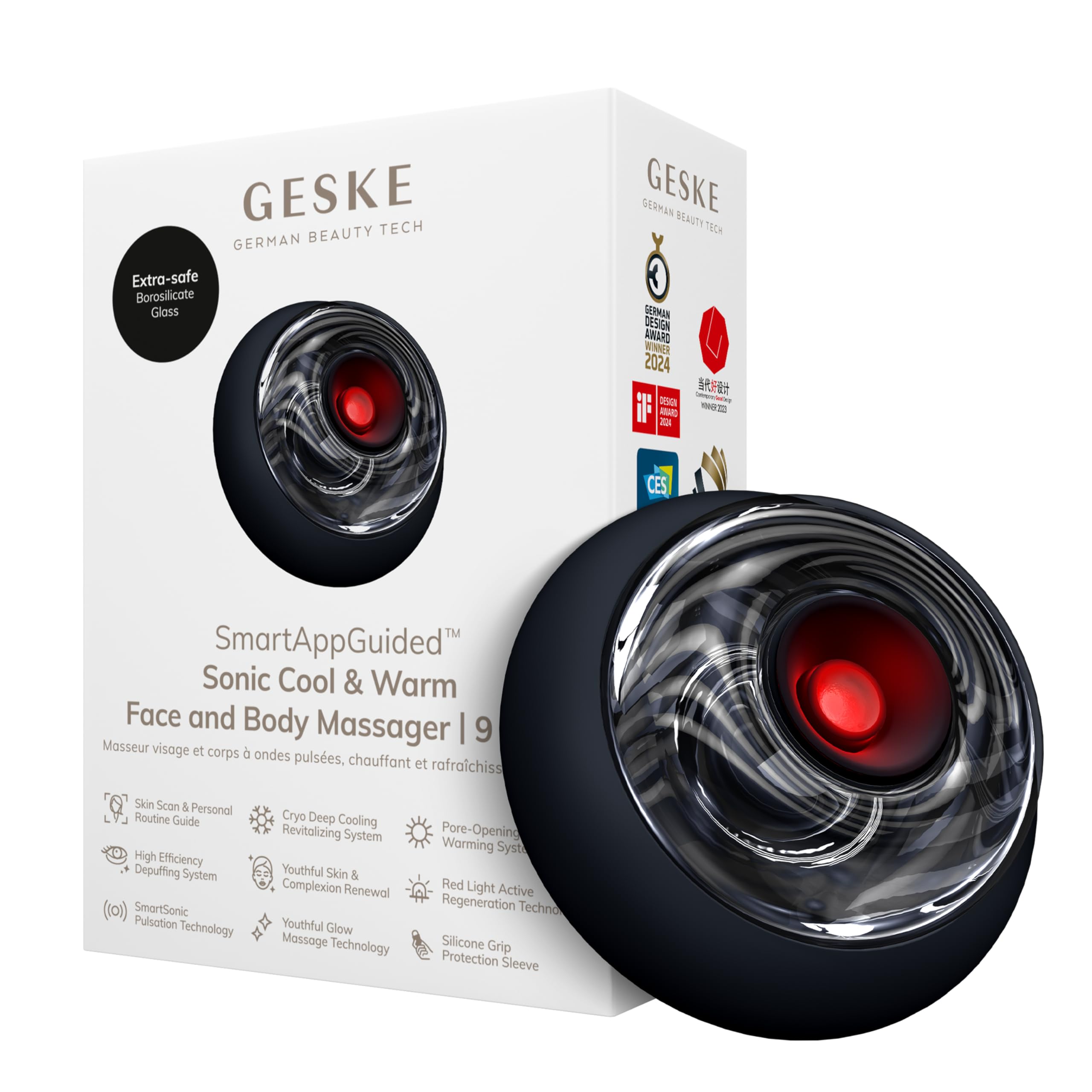 Sonic Cool & Warm Face & Body Massager | 9 in 1 | Masażer elektryczny | Twarz i ciało | Chłodzenie i ogrzewanie bez baterii | Ujędrnia, relaksuje i zmniejsza obrzęki | SmartSonic Pulsations