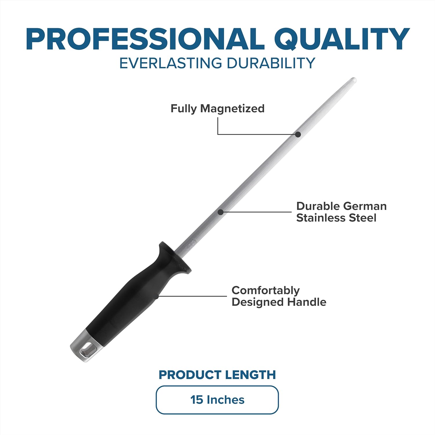 Viking Kitchen Knife Sharpener, 10 Inch Knives and Cutlery Sharpening Rod, German Steel, Black
