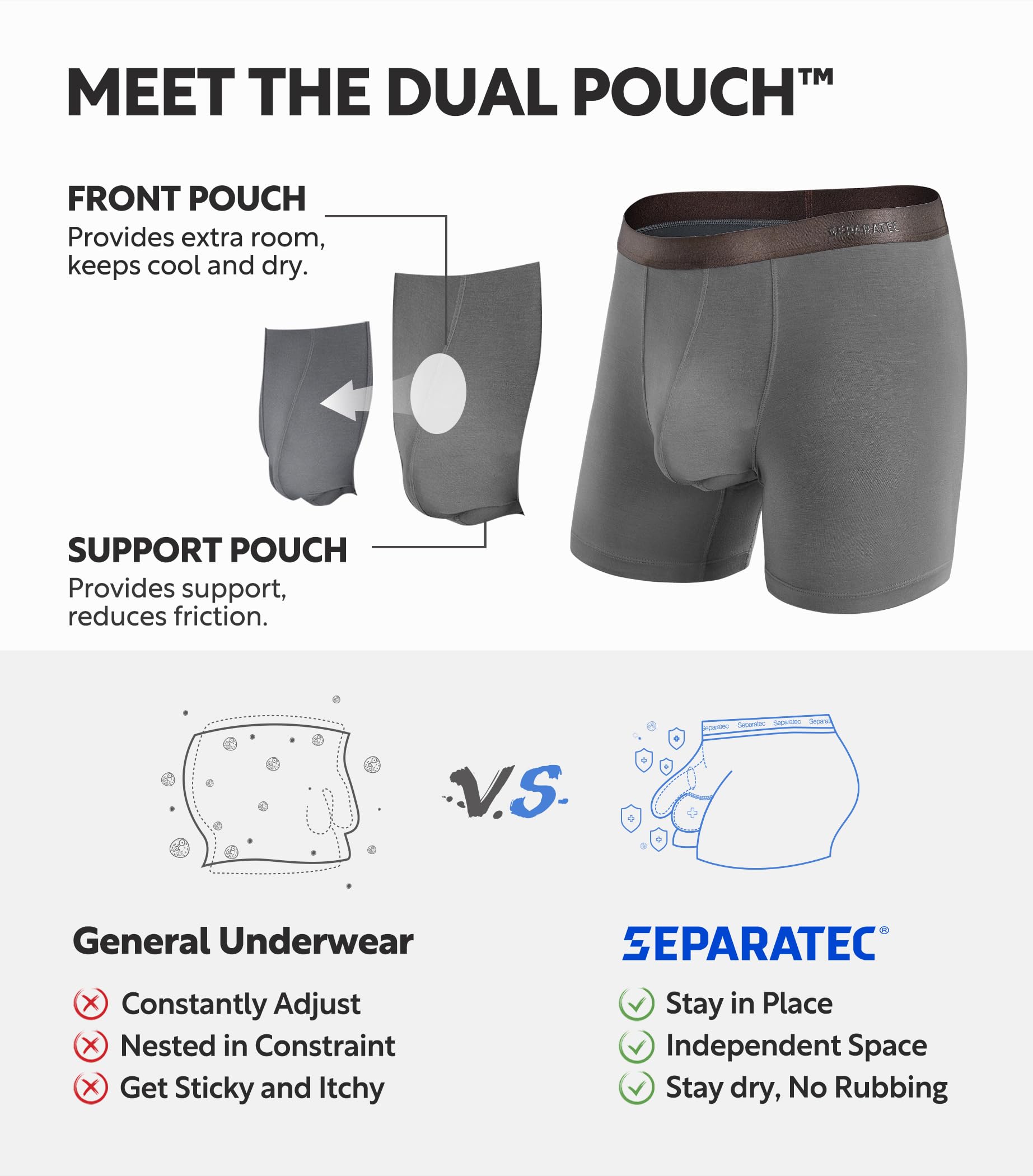 Separatec Calzoncillos bóxer para Hombre Rayón de bambú Liso con Bolsillos Separados Ropa Interior Calzoncillos bóxer Elegante bañador de Rayas, Paquete de 3