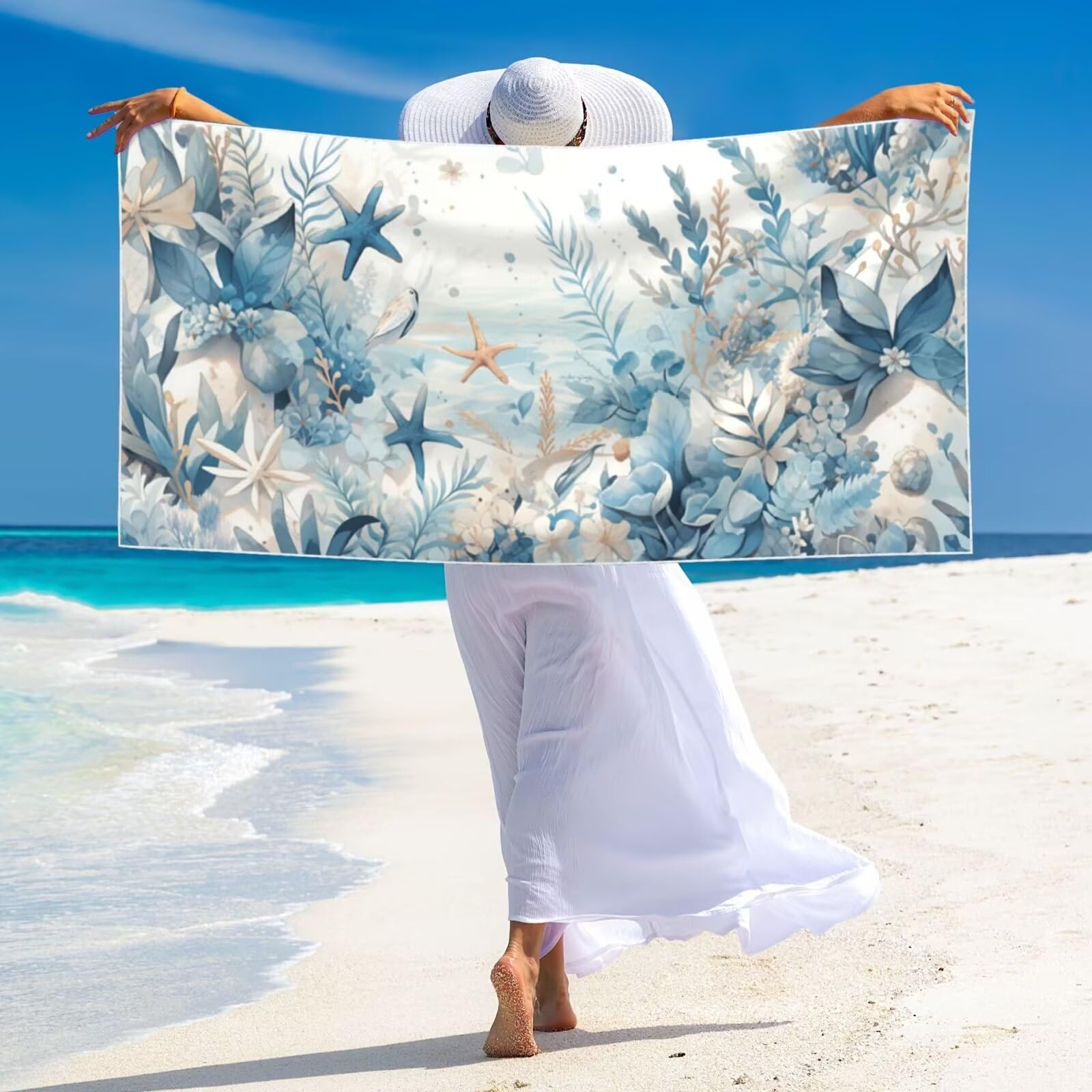 Telo Mare Microfibra xxl Grande Asciugamano da Spiaggia, 100x200cm Asciugatura Rapida Telo in Cotone Morbido, Antisabbia Mare Coperta da Spiaggia per Campeggio, Palestra, Piscina, Viaggio alghe G-2900