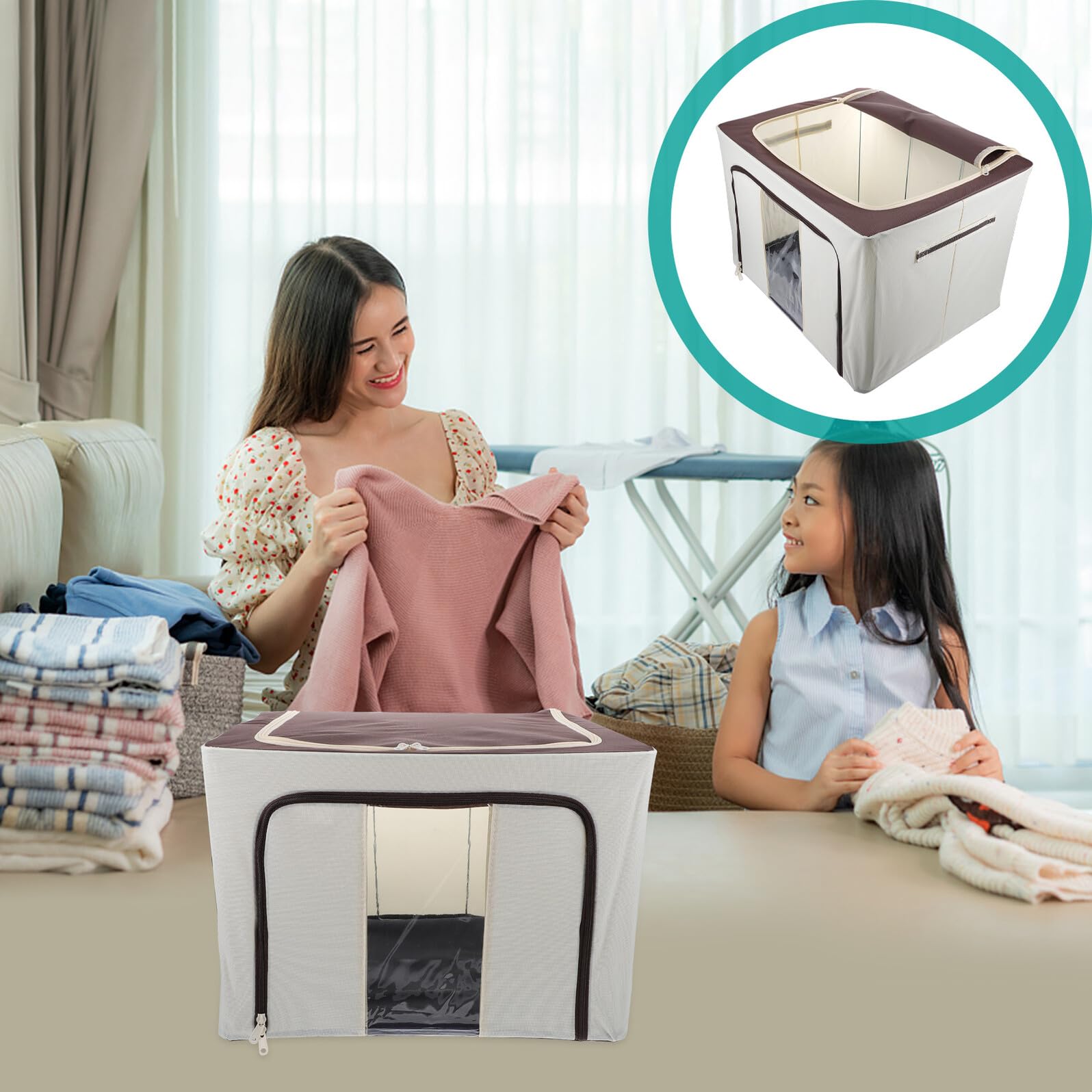 jojofuny Faltbare Sortierbox aus Vliesstoff 72l mit Stahlgestell