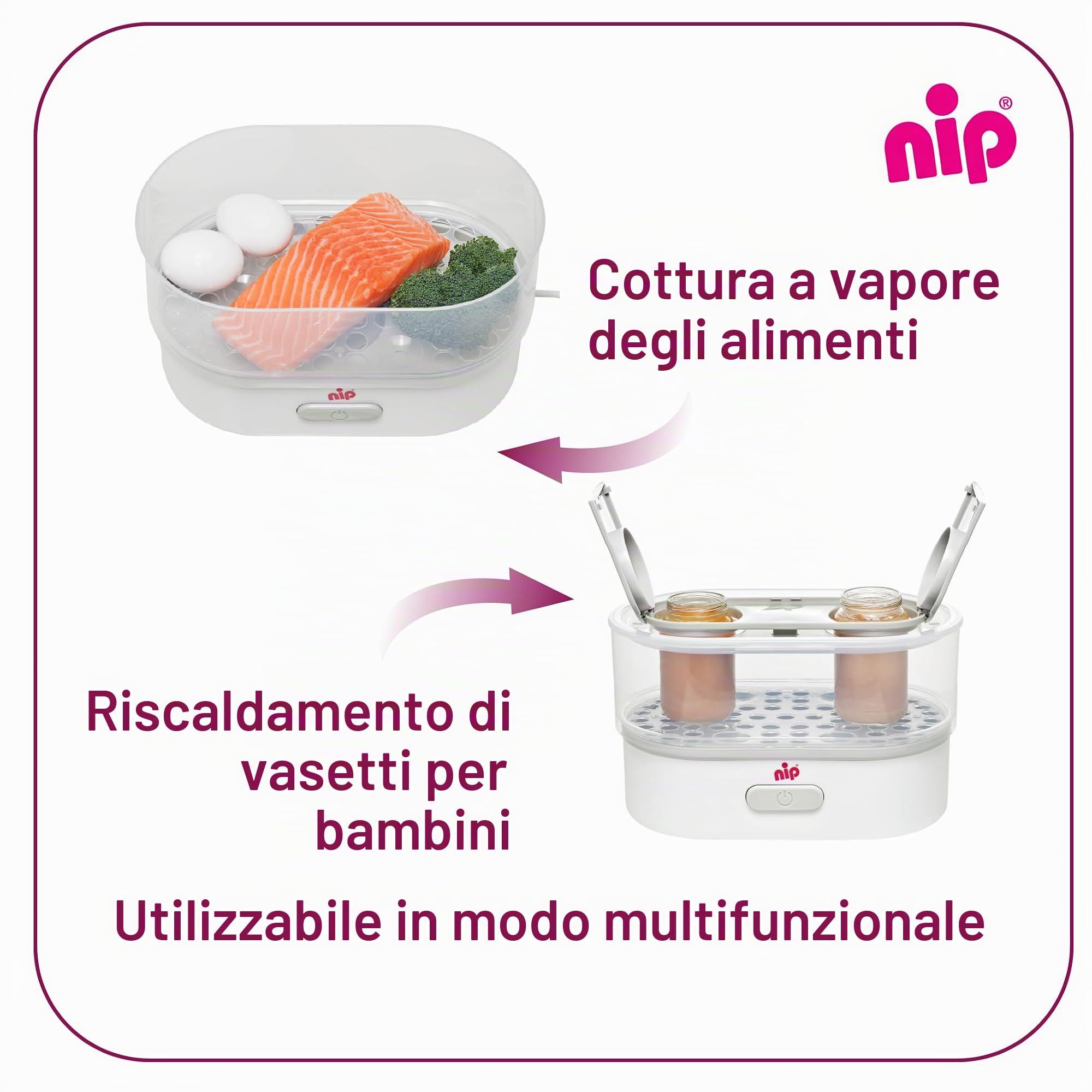 NIP Biberon sterilizzatore: vaporizzatore per fino a 6 bottiglie, ciuccio + accessori, sterilizzazione a vapore veloce e sicura in soli 9 minuti, con spegnimento automatico, bianco