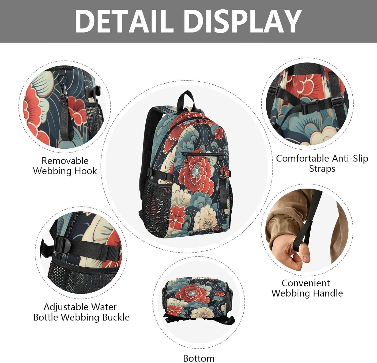 ALAZA Floral Japanese Rococo Decorative Backpack Travel Laptop Backpack Purse for Women Men Teens Girls School Bag College Bookbag Water Resistant Casual Daypack image 4