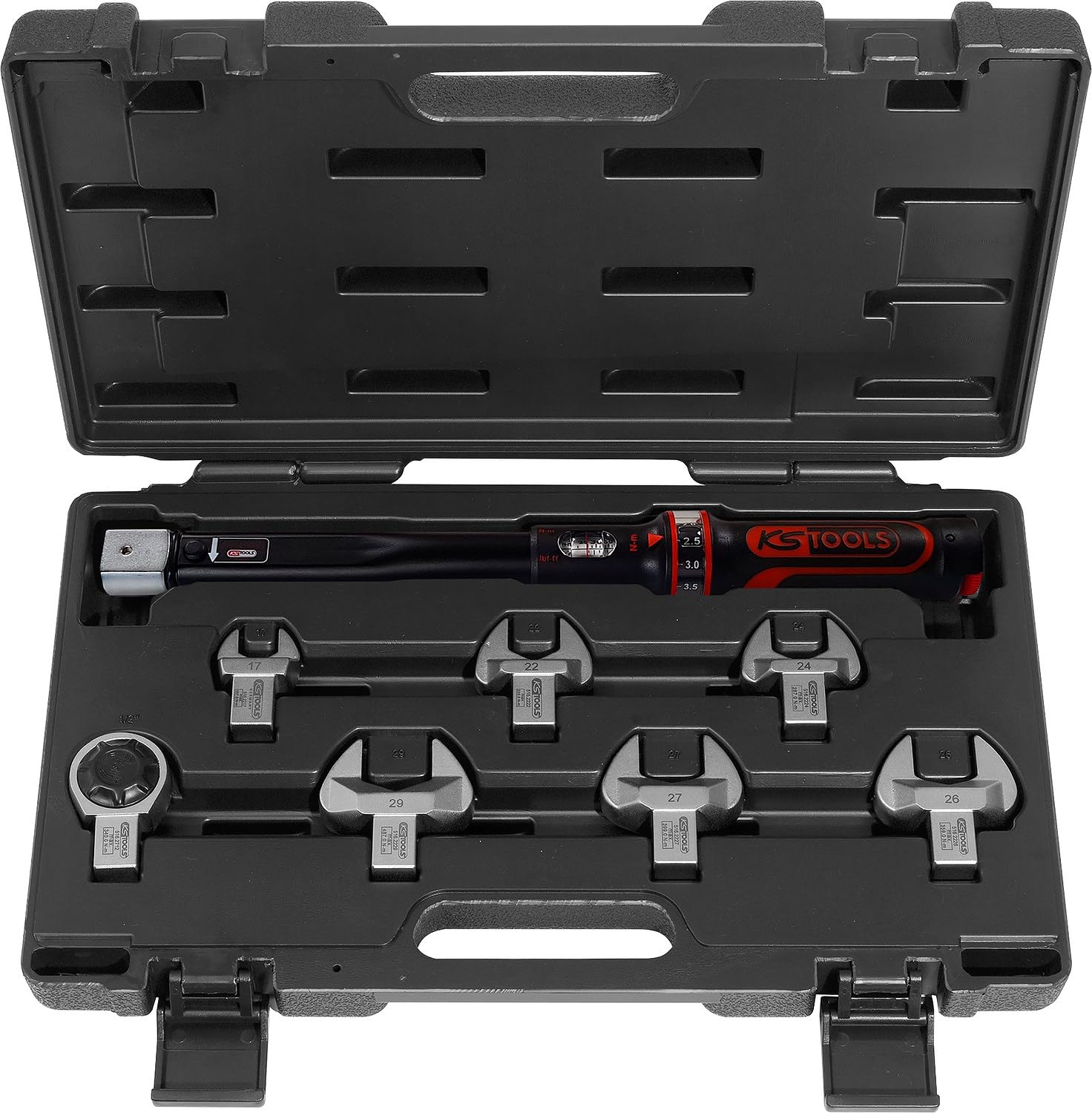 KS Tools 516.1225 ERGOTORQUE precision Kälte-Klima-Drehmomentschlüssel-Werkzeugsatz 20 - 100 Nm, 8-tlg. 14x18mm