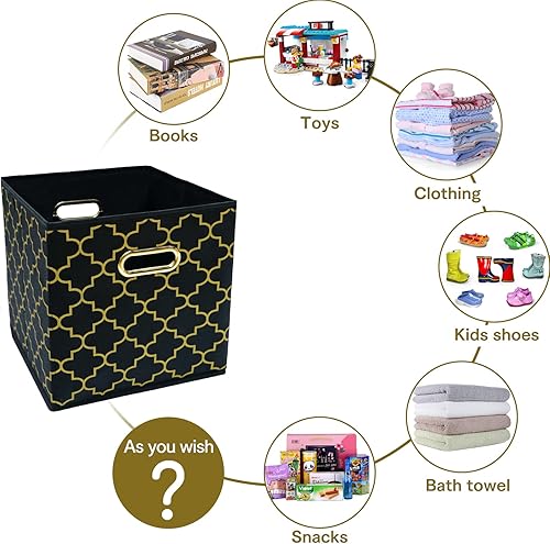 Vista 31 de Contenedores de almacenamiento de tela de tela, organizador de cubos de tela con asas dobles, cestas de almacenamiento plegables para el hogar