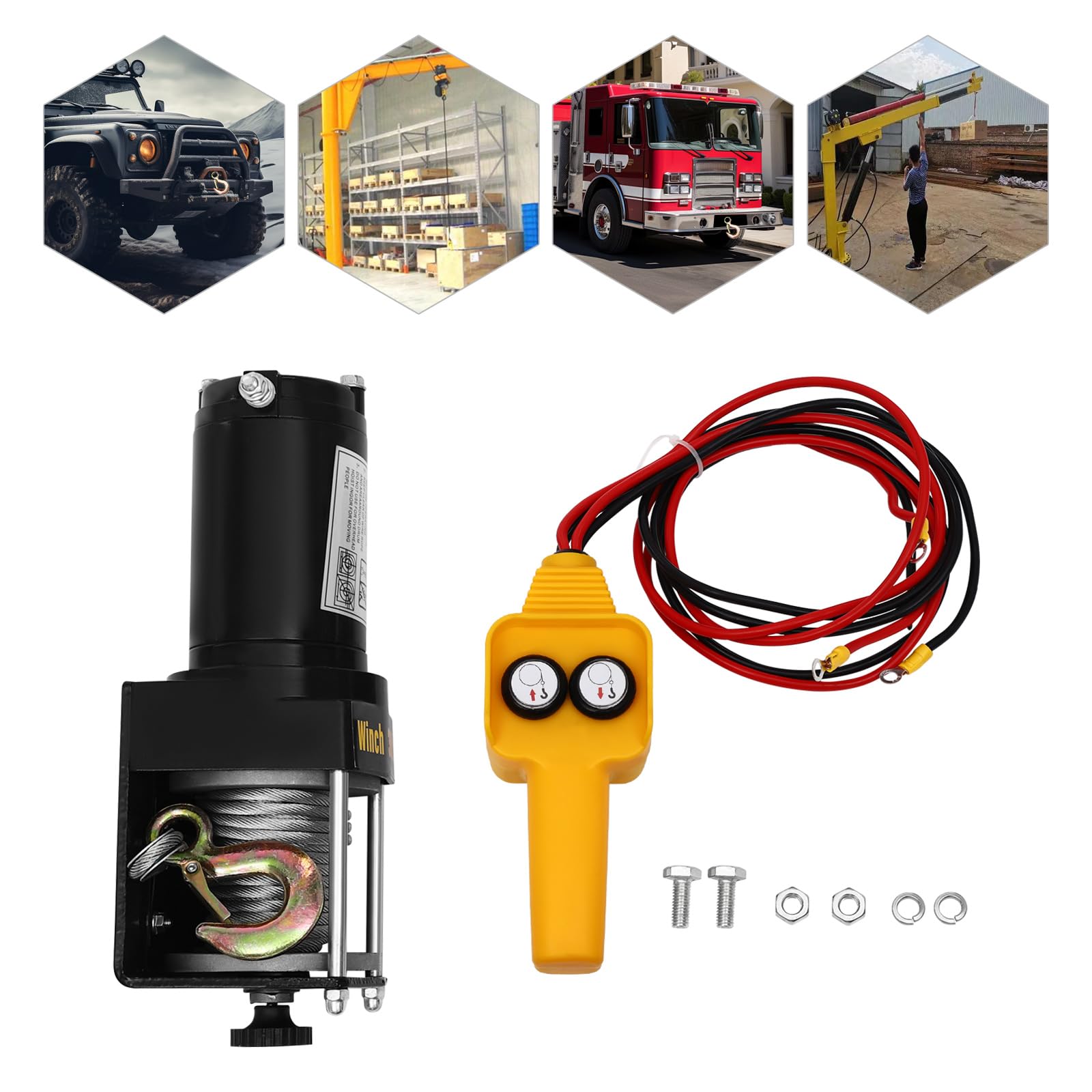 Cabrestante eléctrico potente de 3000 kg, 12 V, con control por cable, para vehículos todoterreno y actividades de rescate, IP54, resistente al agua