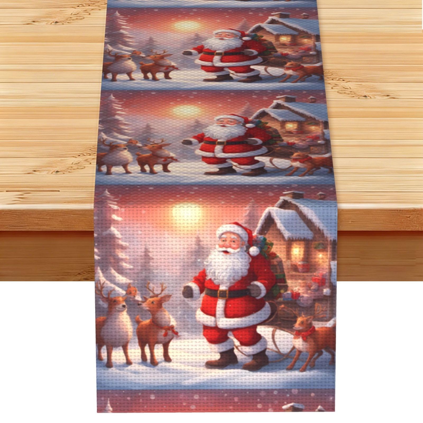 winter Santa Claus Table Runner 13x72 Inch Dining Decor