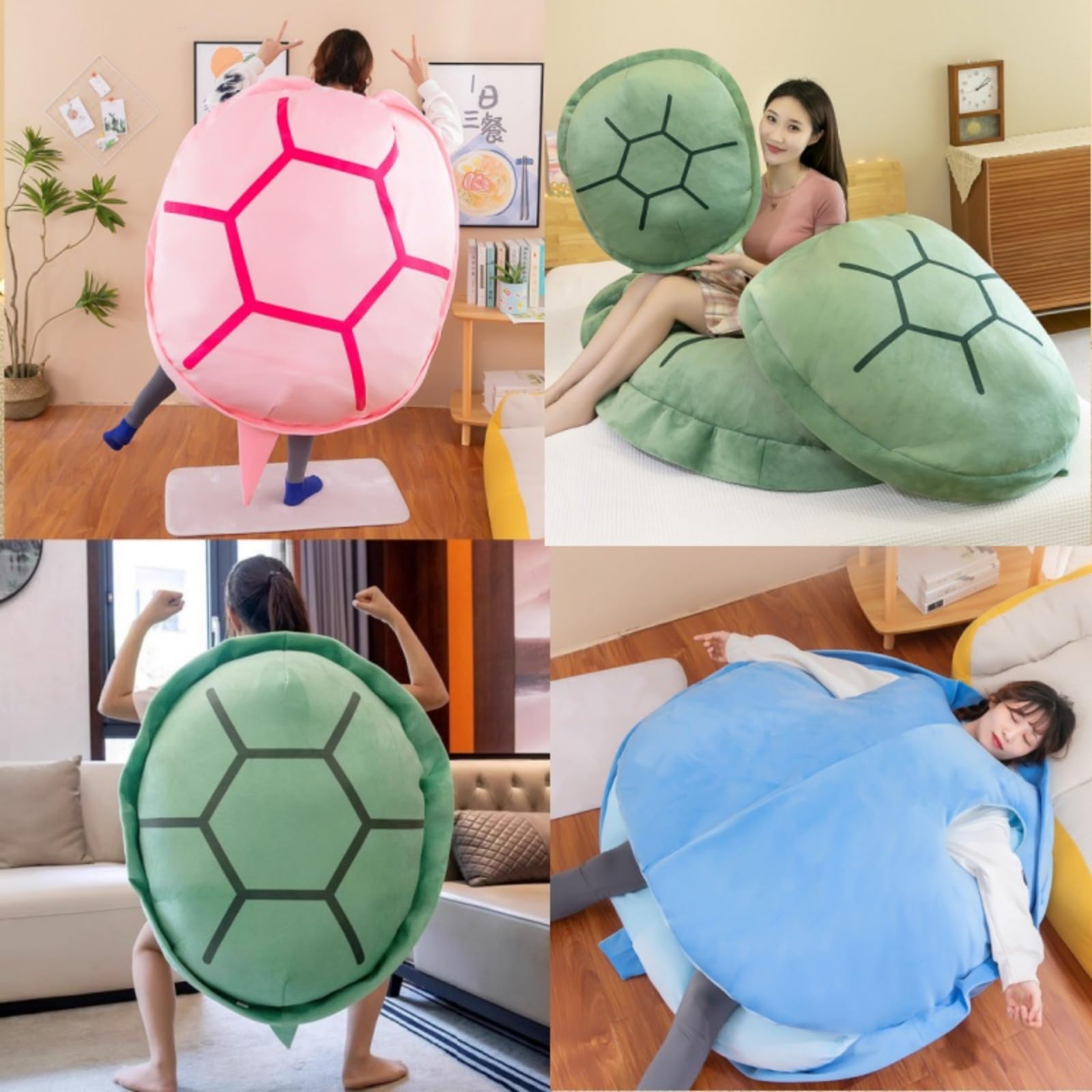 champracer Kawaii Schildkrötenkissen zum Anziehen, Tragbares Panzerkissen für Kinder und Erwachsene, lustiges Cosplay-Plüschkissen (Blau,100 cm)