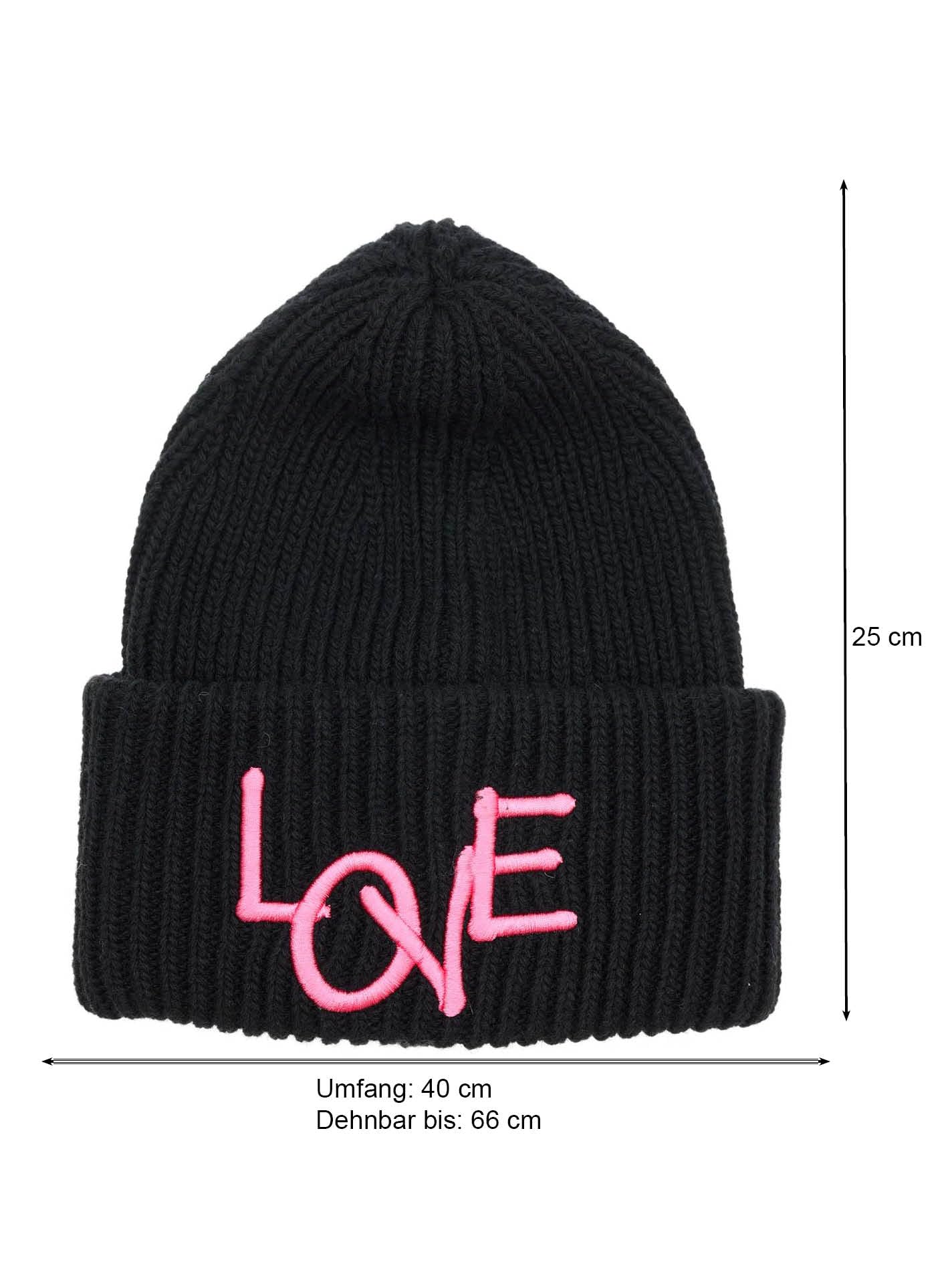 Zwillingsherz Slouch-Beanie-Mütze aus Wolle - Hochwertige Strickmütze mit Love Stickerei für Damen Mädchen Jungen - Hat - One Size - warm und weich für Frühling Herbst und Winter