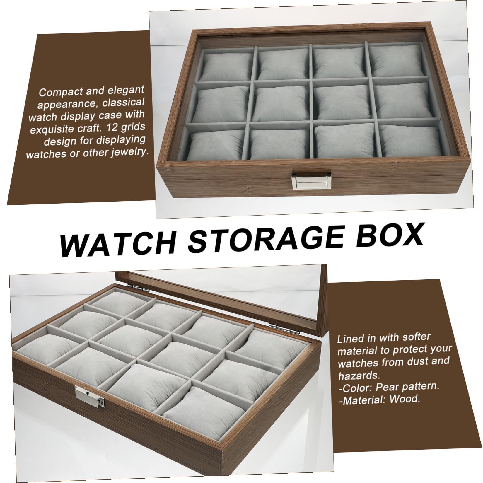 OUNONA Caja Organizadora para Guardar Relojes con 12 Compartimentos de Madera de Relojes y Almohadillas Removibles y Anillos en Decoración de Hogar