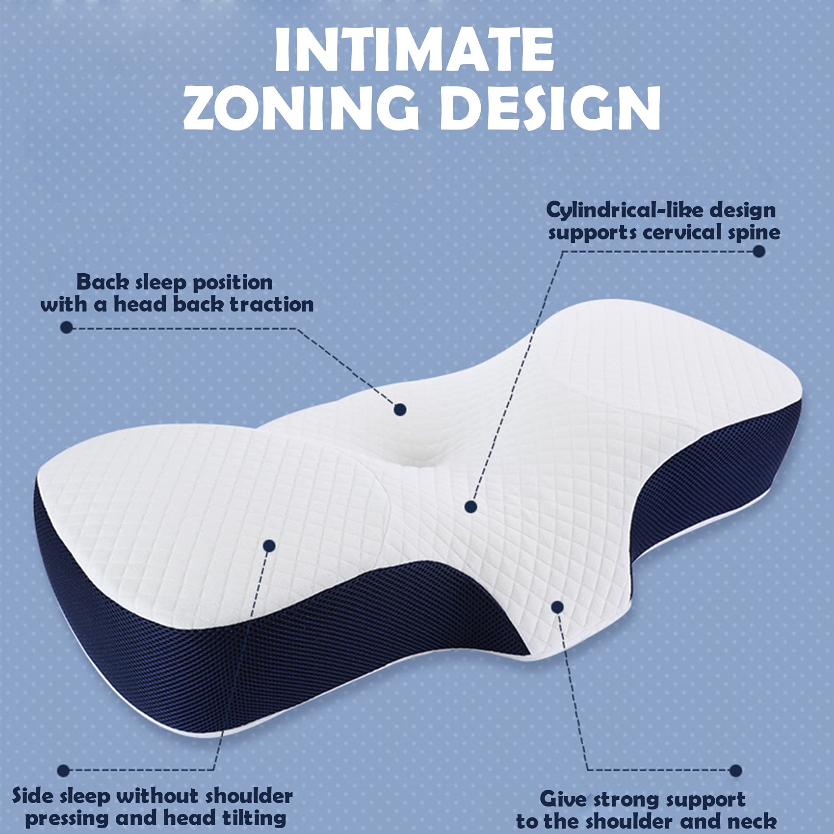 Hanzete Oreiller en mousse à mémoire de forme avec taie d'oreiller lavable en soie orthopédique ergonomique pour douleurs cervicales au cou et aux épaules pour les personnes dormant sur le côté, le