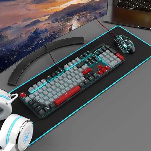 Miniatura 6 de MageGee Teclado mecánico para juegos, nuevo teclado retroiluminado azul de 104 teclas con interruptores azules, teclado mecánico de computadora con