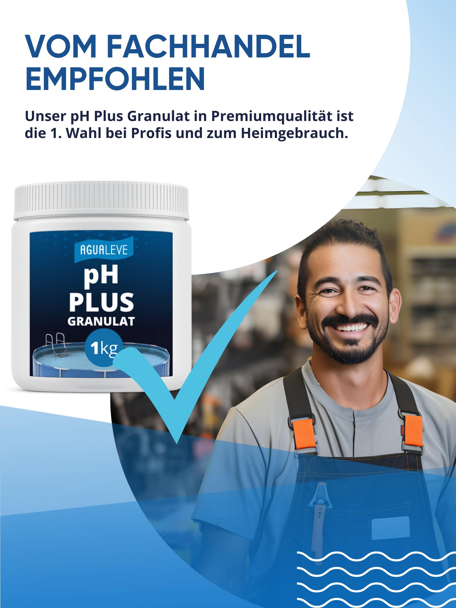 AGUALEVE® pH Plus Granulat 1kg *NEU* | hebt den pH-Wert punktgenau | für Pools, Aufstellpools, Whirlpools jeder Art und Größe | Markenqualität Made in Germany | mit Note 1,2 getestet