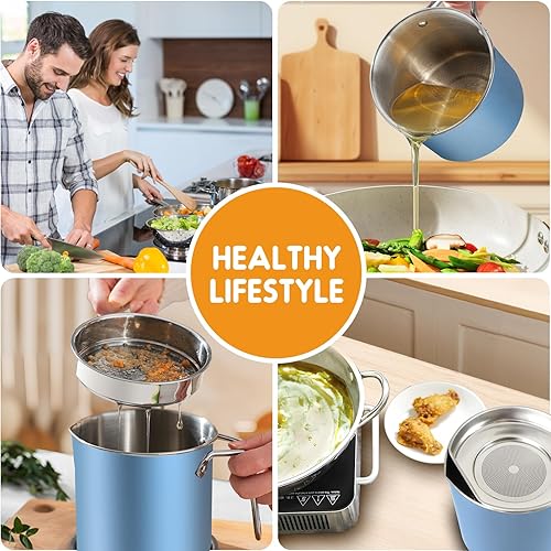 Miniatura 6 de Chihee Ahorro de grasa de tocino de acero inoxidable  Contenedor de aceite de 67.6 onzas líquidas con colador de malla fina y bandeja antideslizante