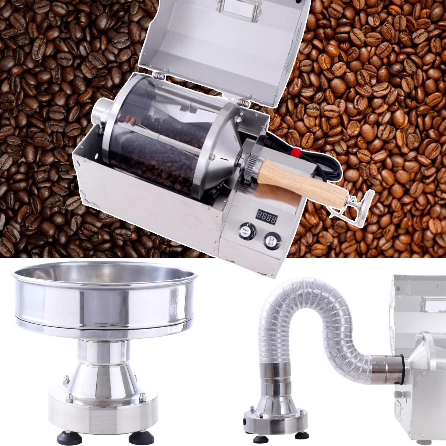 Tostatrice per Chicchi Di Caffè a 300℃, Capacità 400g, Con Macchina Di Raffreddamento a 8000 Giri/Min, Temperatura E Velocità Regolabili, Cottura in 12 Minuti, Raffreddamento Rapido in 2 Minuti