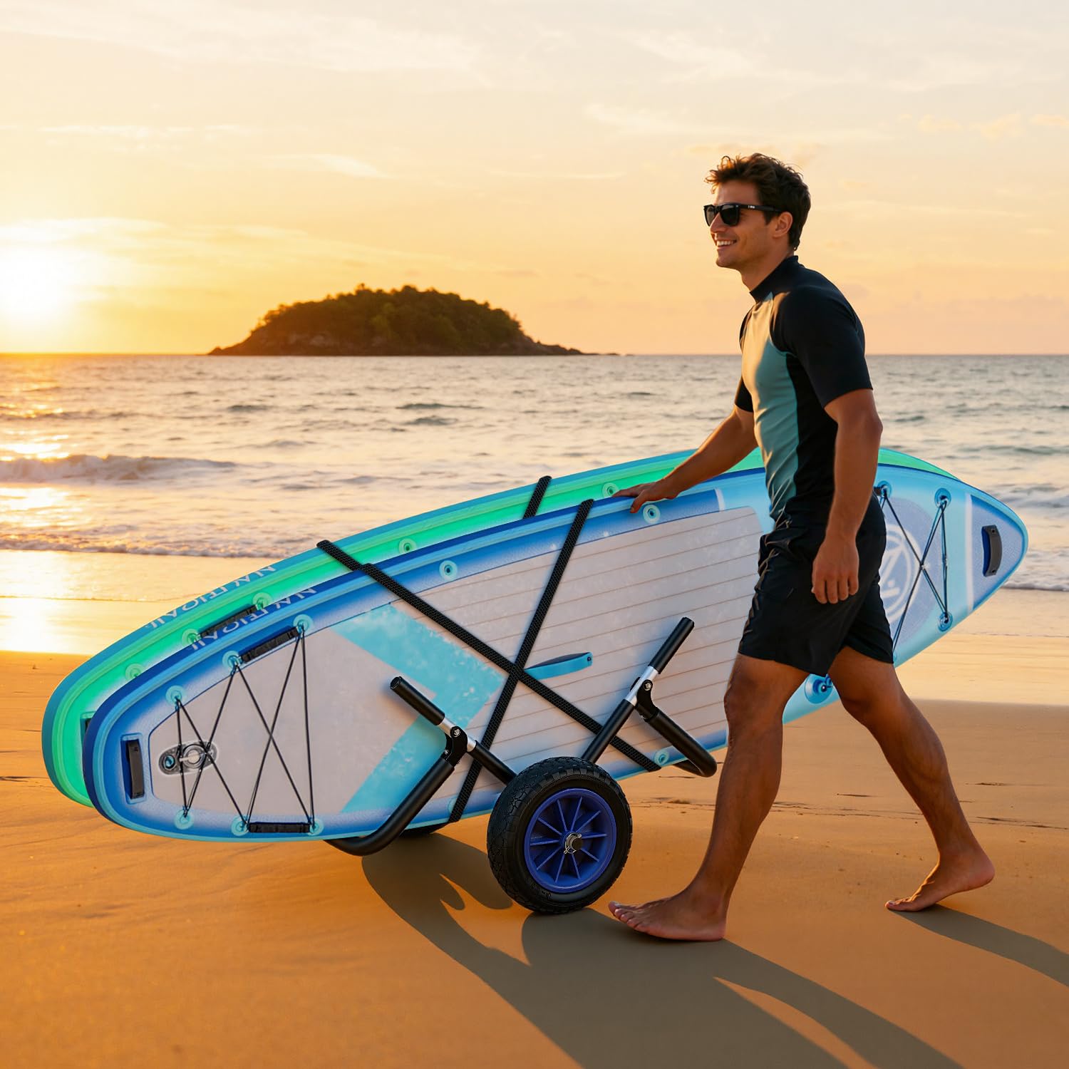 Daromigo Surfwagen Surfboard Transportwagen für SUP-Board, Aluminium Trolley 59x42x54cm inkl. 2 Gurte