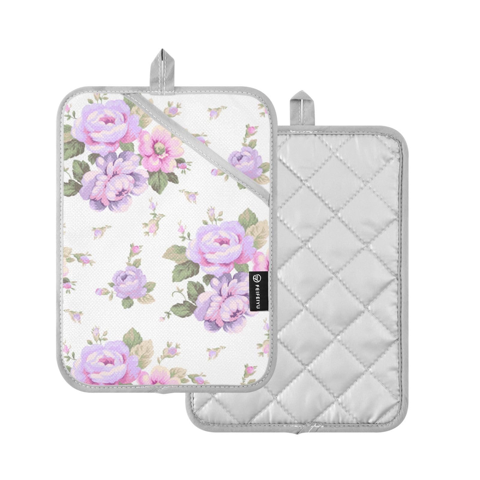Pot Holder Heat Resistant Lilac Flowers Potholders with Pockets Hotpads for Cooking Oven Mitts 2 Pack