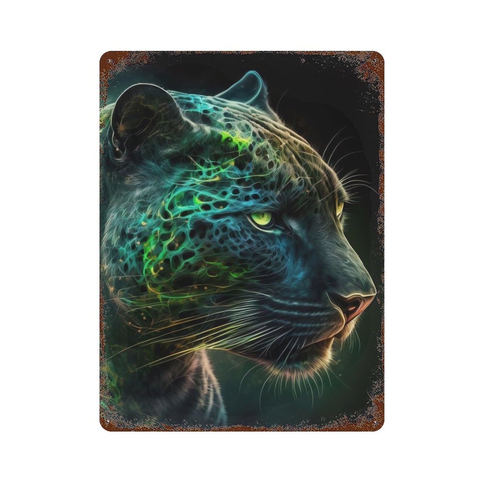 Green Panther Vintage Wall Sign 15.7"x11.8", Rust Effect Metal Decor for Farmhouse, Kitchen And Entryway Decor