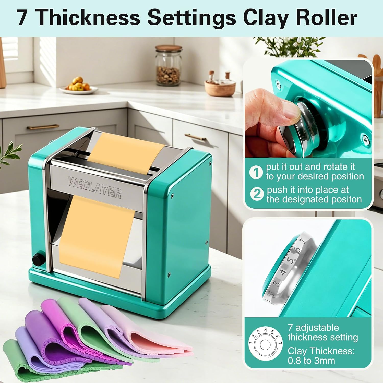 Electric Polymer Clay Press Machine,7 Adjustable Thickness Settings Stainless Steel Clay Roller Machine,Built-in Motor One-Touch Operation,Polymer Clay Tools for Jewelry Making,Earring and Crafting