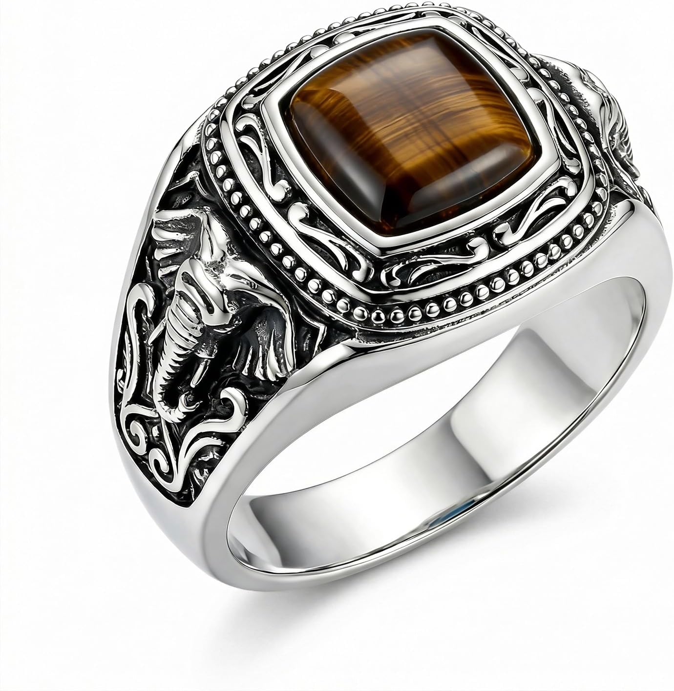 Men's 925 Sterling Silver Vintage Elephant Ring, Ethnic Tribal Style Statement Band, Sizes 6-15
