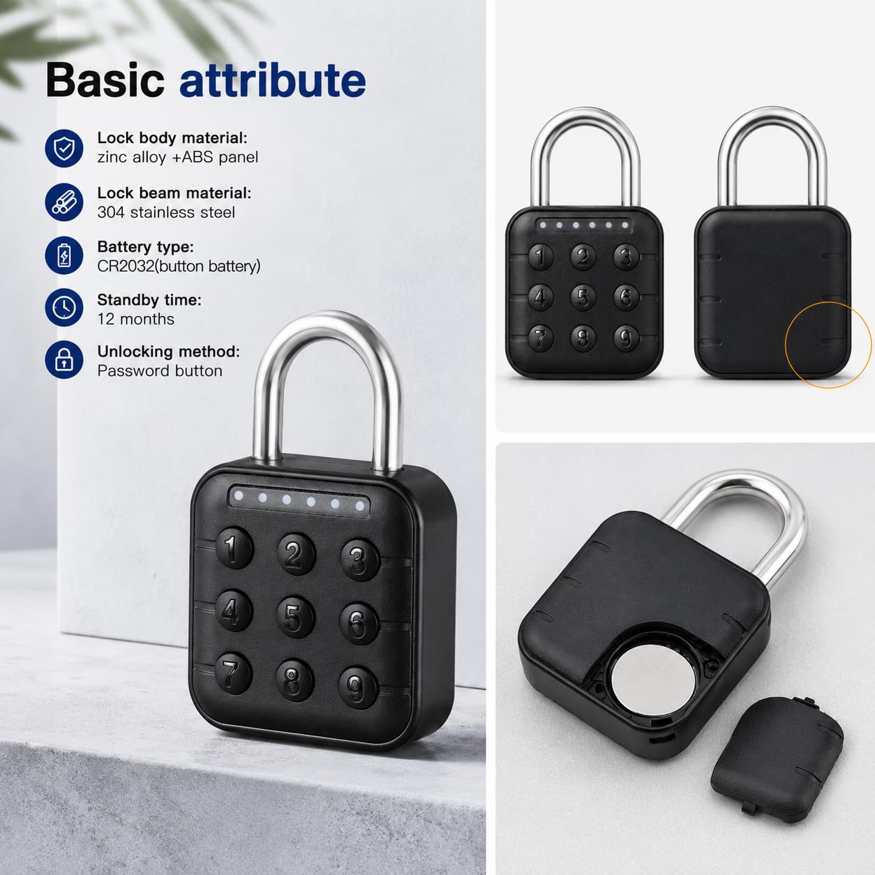 6 Digit Password Locker Lock Aluminum Alloy Code Digital Padlock, Push Button Safe Security Padlock, Combination Padlock for Gym and School Lockers(Black) — Amazon image 7