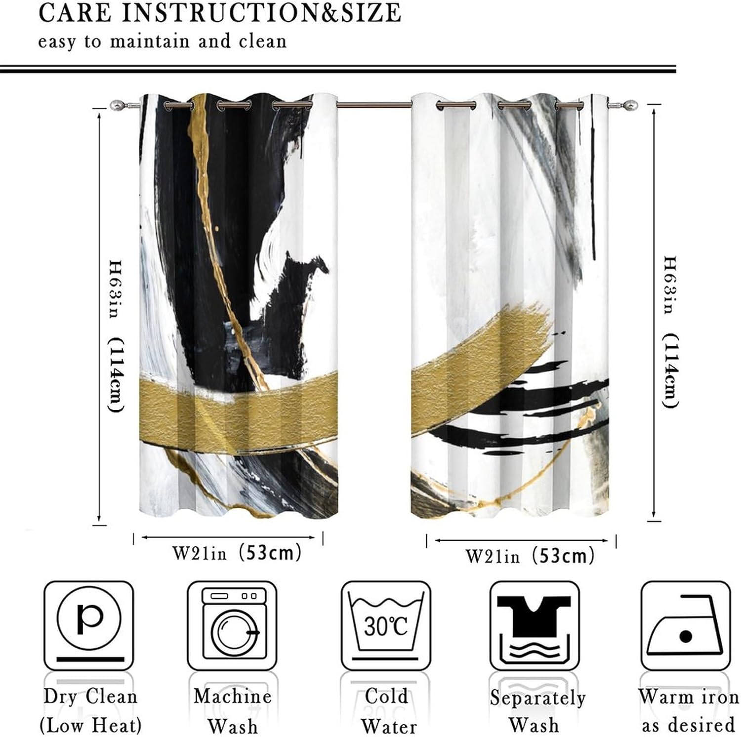 Black Gold Foil Marble Curtains Abstract Modern Oil Painting Art Watercolor Geometric Print Thermal Insulated Darkening Noise Reduction for Living Room Grommet Window Treatment 2 Panels 45" L x 21" W