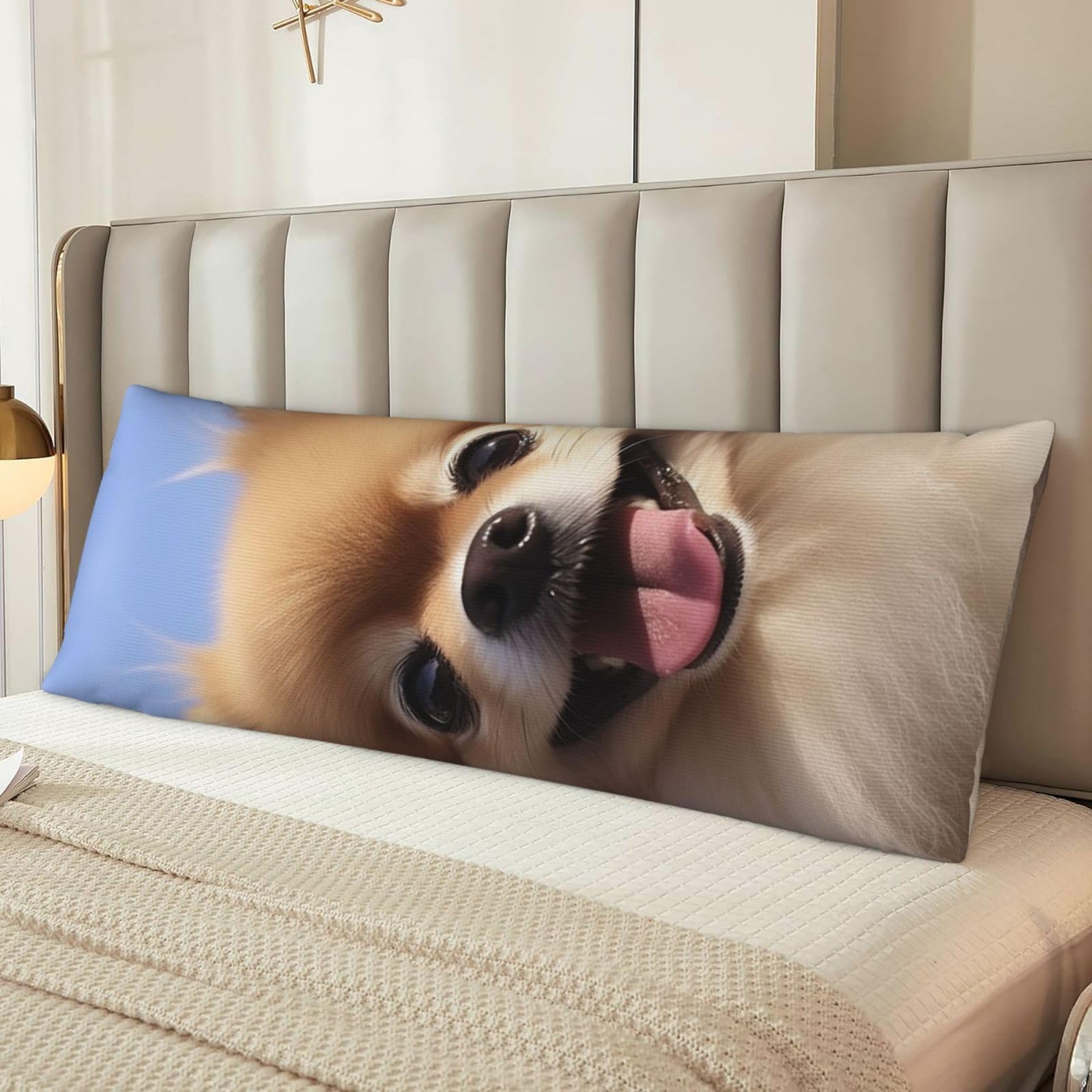 Happy Pomeranian Body Pillow Case Cover, Microfiber Long Pillow Cases, Ultra Soft and Cozy Plush Body Pillowcase Decorative Long Bed Pillow Cover for Sleeping 20x54 Inches