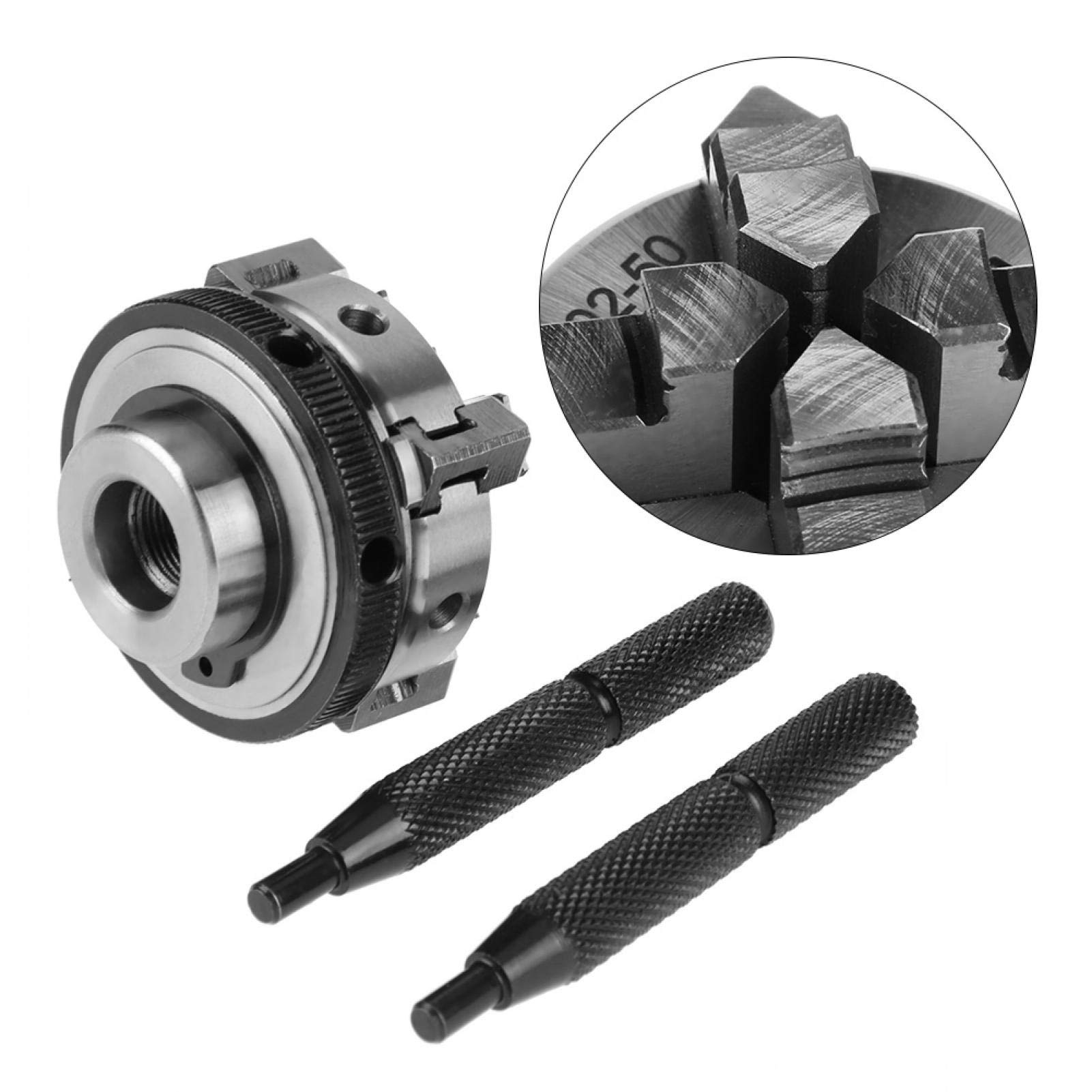 Mandril de torno, agarre utilitario Mandril de torno de 4 mordazas, 50 mm Mini 4 mordazas Reversible Autocentrante M14 Montaje de rosca Torno Portabrocas manual K02-50