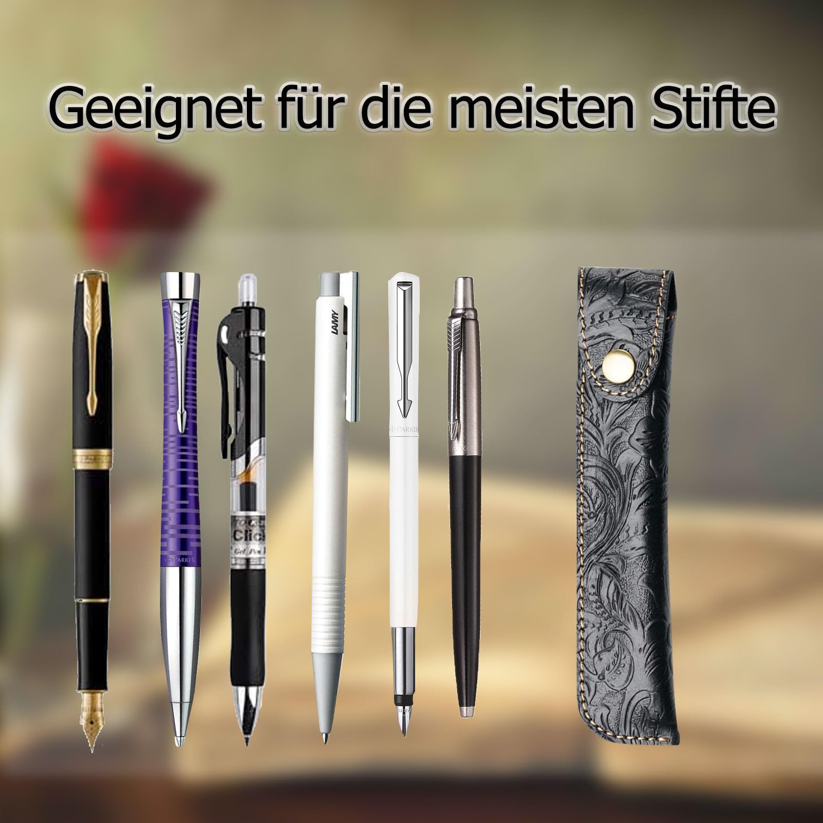 Leather Pen Case Holder, Protective Pen Case, Fountain Pen Holder Case, Carving Craft, with Metal Button - Image 3