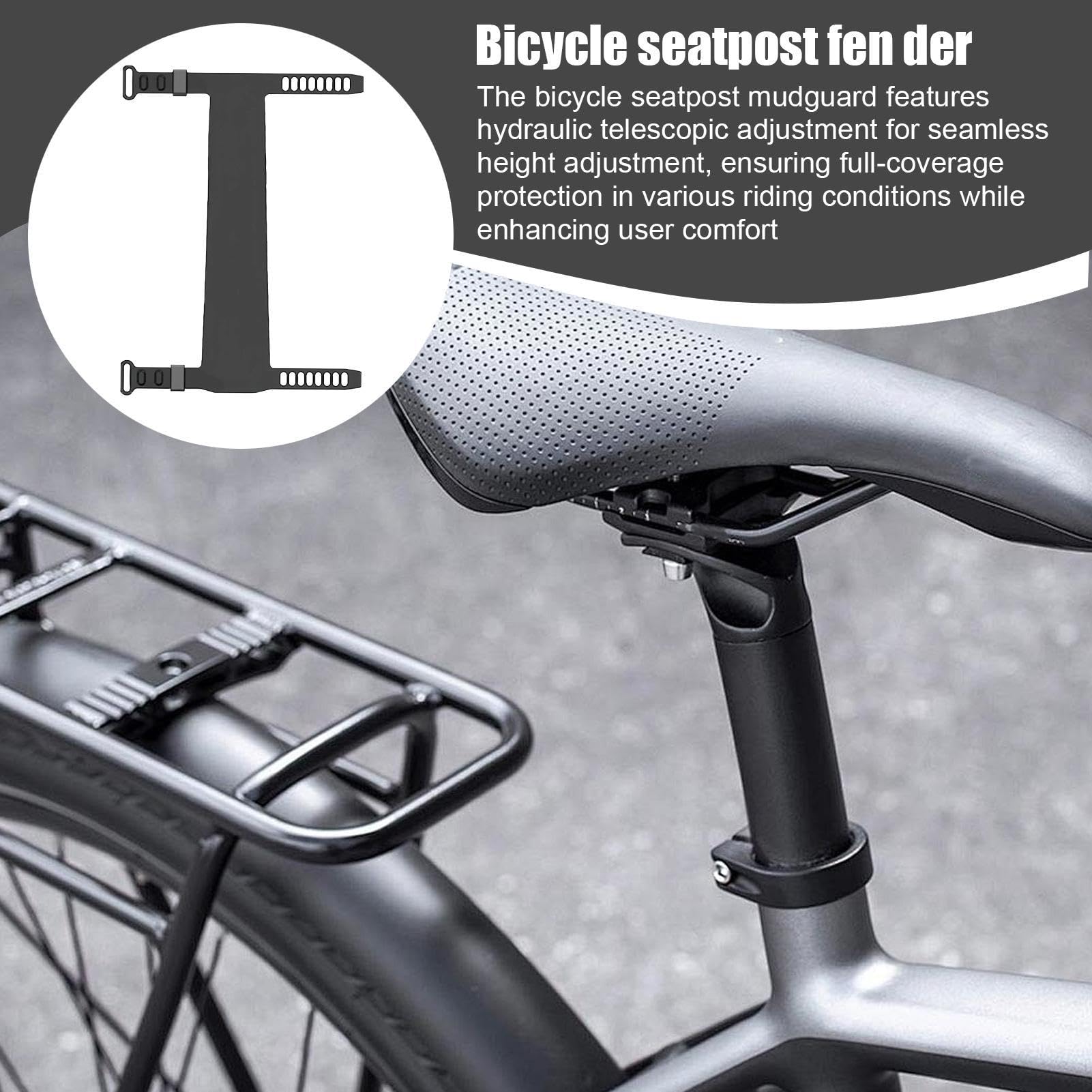 Mountainbike-Sattelstützen-Schutzblech – Silikon, 17 x 16 cm, Fahrrad-Sattelstützenschutz, verstellbarer Teleskop-Schutzblech, blockiert Sedimente, schwarzer Fahrradsattelrohrschutz für Radfahren Sport & Freizeit