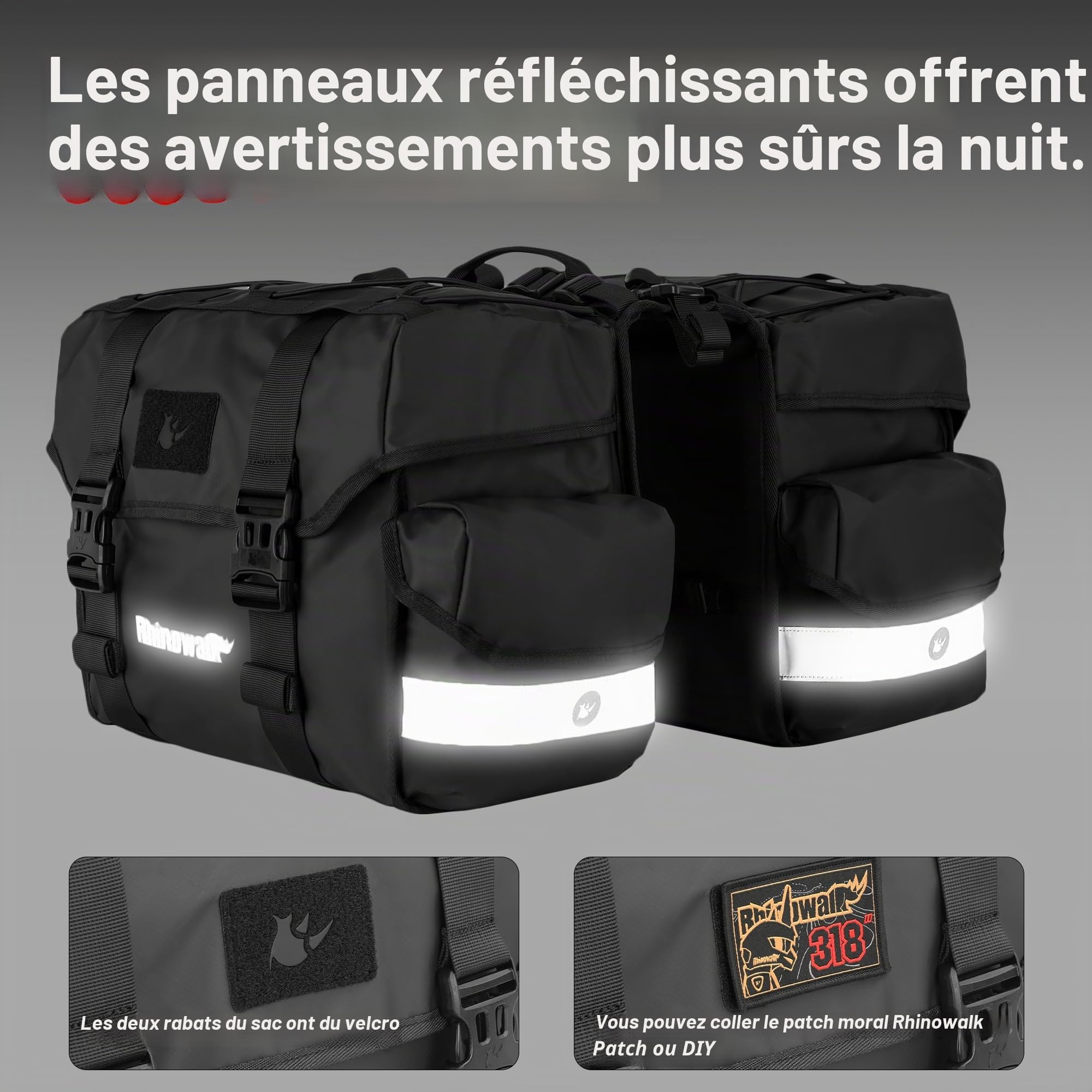Rhinowalk Sacoche vélo 22 L doubles sacoches de selle pour porte-bagages arrière vélos avec poignée de transport accessoires de vélo professionnels - noir