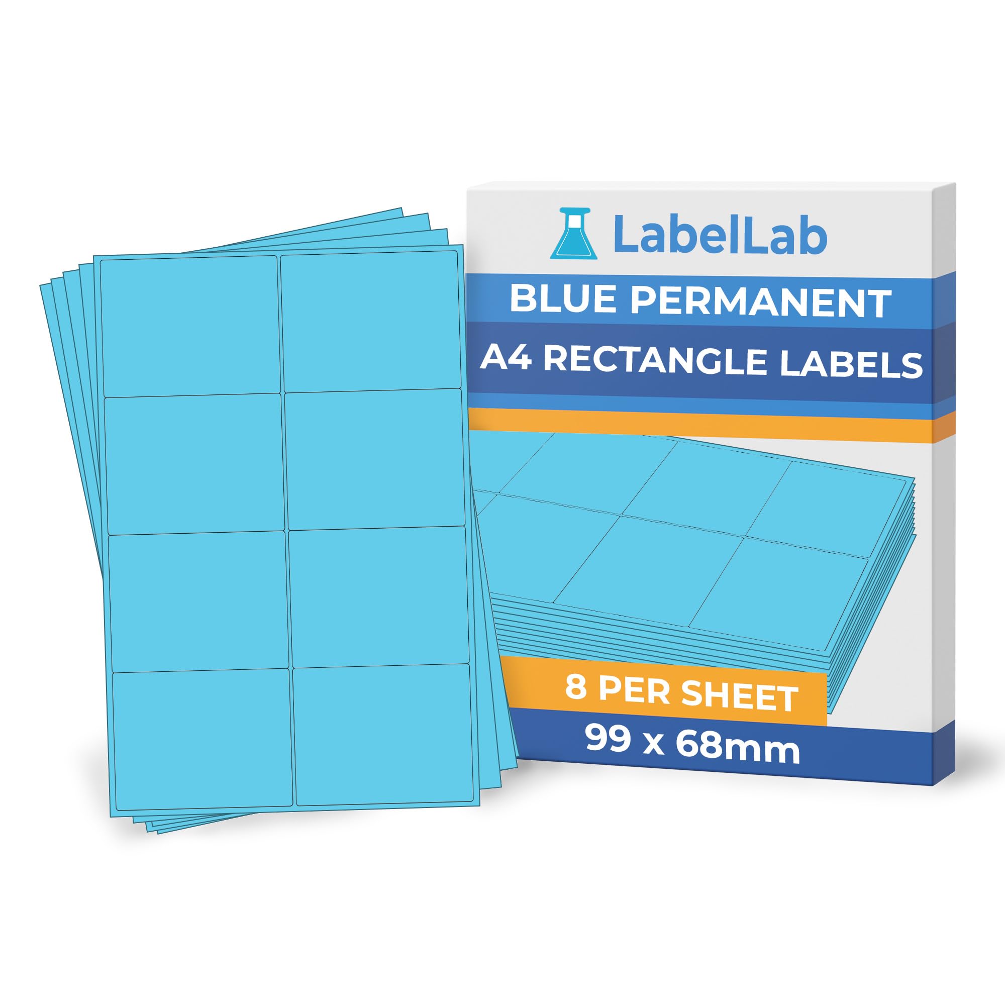 Blue A4 Rectangle Labels – Coloured Printable Sheet Labels for Inkjet & Laser Printers, Permanent Adhesive – LabelLab (500, 8 Per Sheet)