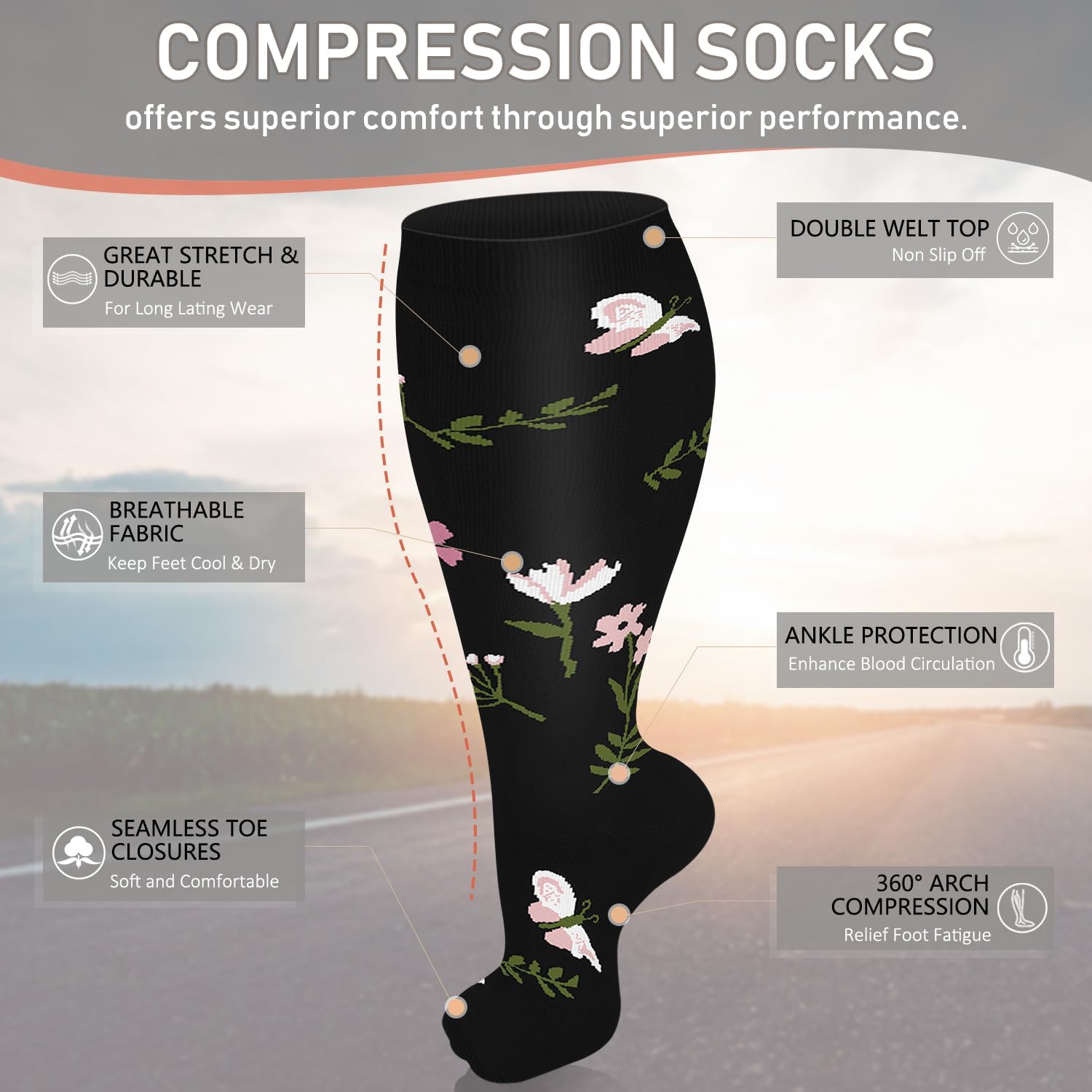 Diu Life 3 Pairs Plus Size Compression Socks for Women and Men Wide Calf Extra Knee High Support for Circulation - Image 4