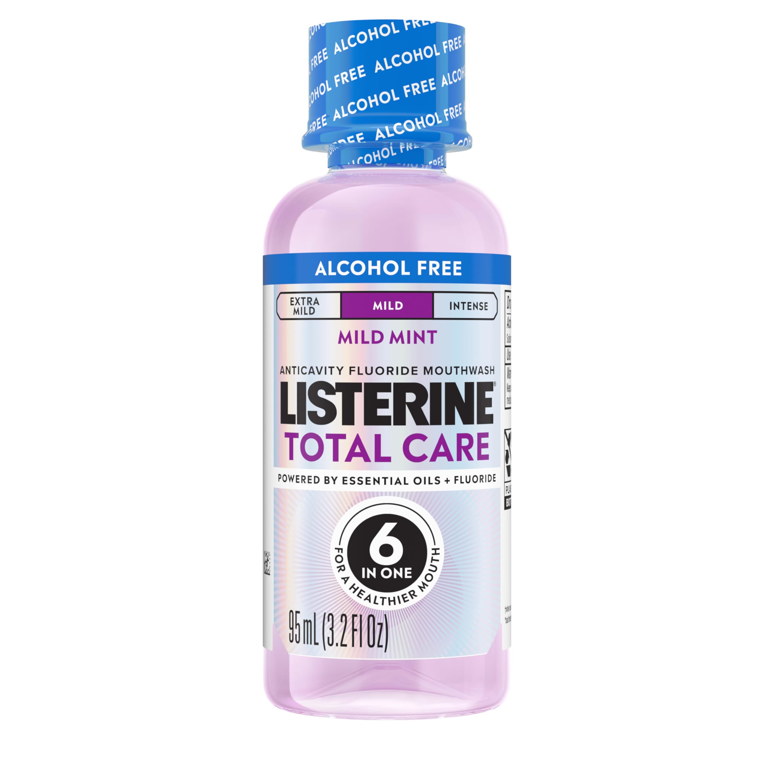 Total Care Alcohol-Free Mild Mouthwash, 6 Benefit Oral Rinse to Help Kill 99.9% of Germs That Cause Bad Breath, Strengthen Enamel, Mild Mint Flavor, 95 mL