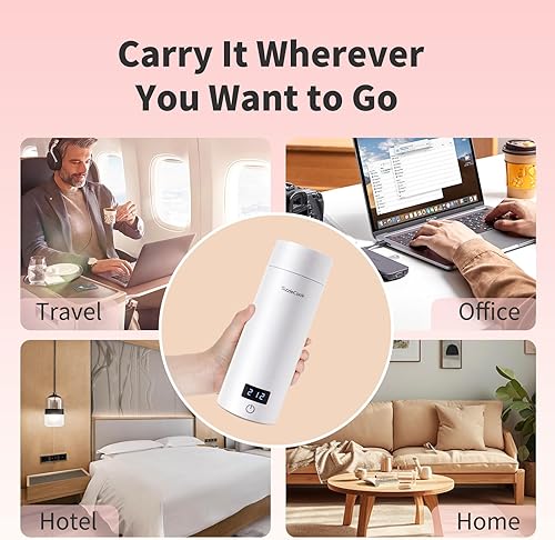 Miniatura 7 de Hervidor eléctrico de viaje, caldera de agua caliente portátil para té, café, caldera de agua pequeña de 12.8 fl oz con control de temperatura,