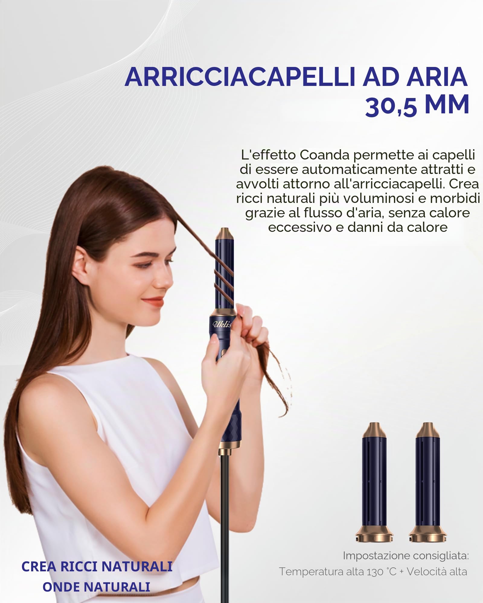 UKLISS 6 in 1 Airstyler, Spazzola Asciugacapelli & Hairstyler Set con Arricciacapelli Automatico, Phon per Capelli, Thermal Brush, Spazzola Lisciante per Capelli, Regali per Donne Styling - Blu