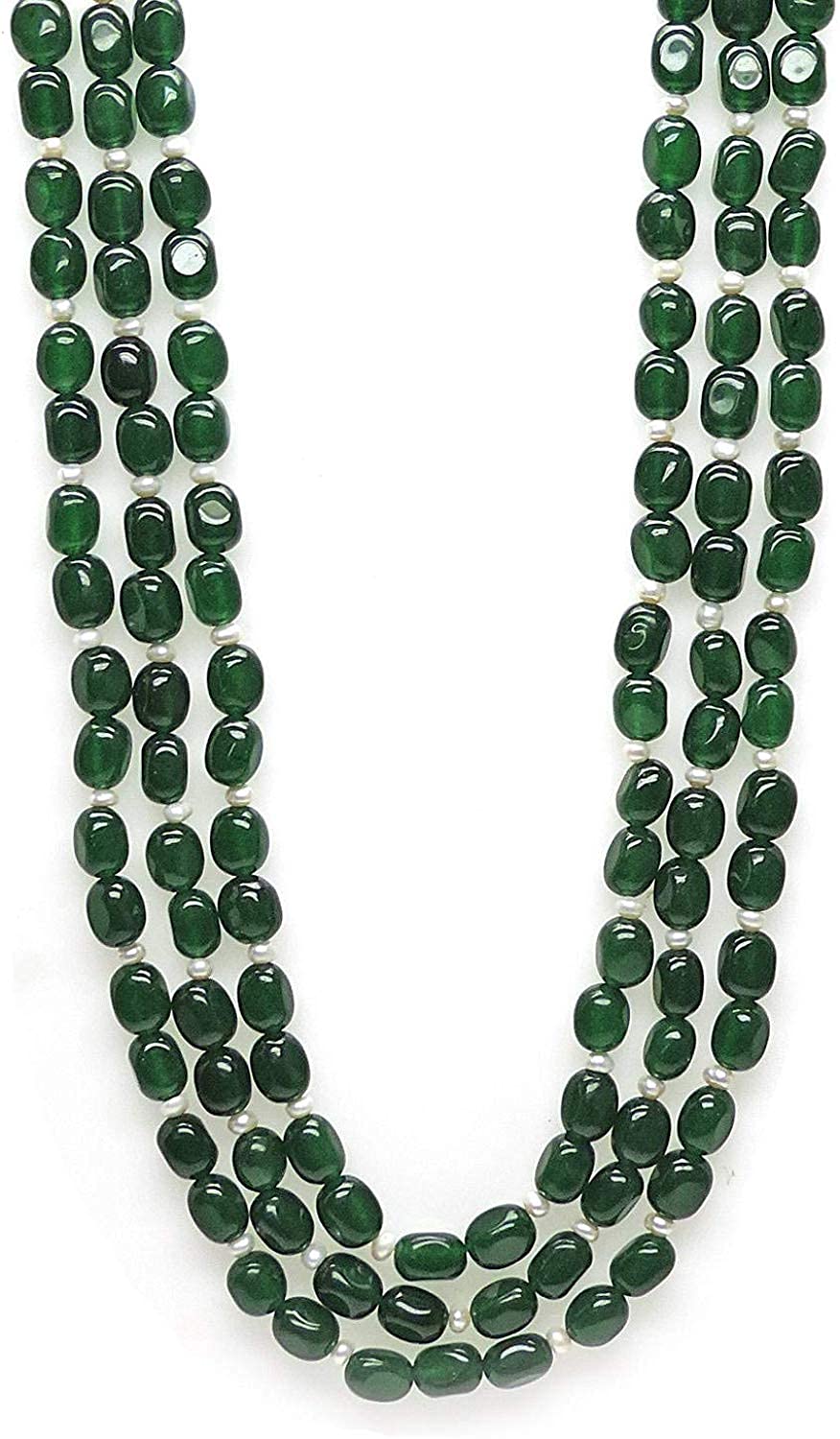 PANAASHE-RAJASTHANI Womens 3 Layer Dark Green Onyx Stone Beads 8x6 mm Necklace (B09HH83B8V) Amazon Price History, Amazon Price Tracker