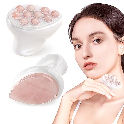 BEAUTYFACTOR Juego de rodillo de jade y Gua Sha para cara ojos cuello alivio de la hinchazón corporal aprieta la piel y reduce las arrugas y la