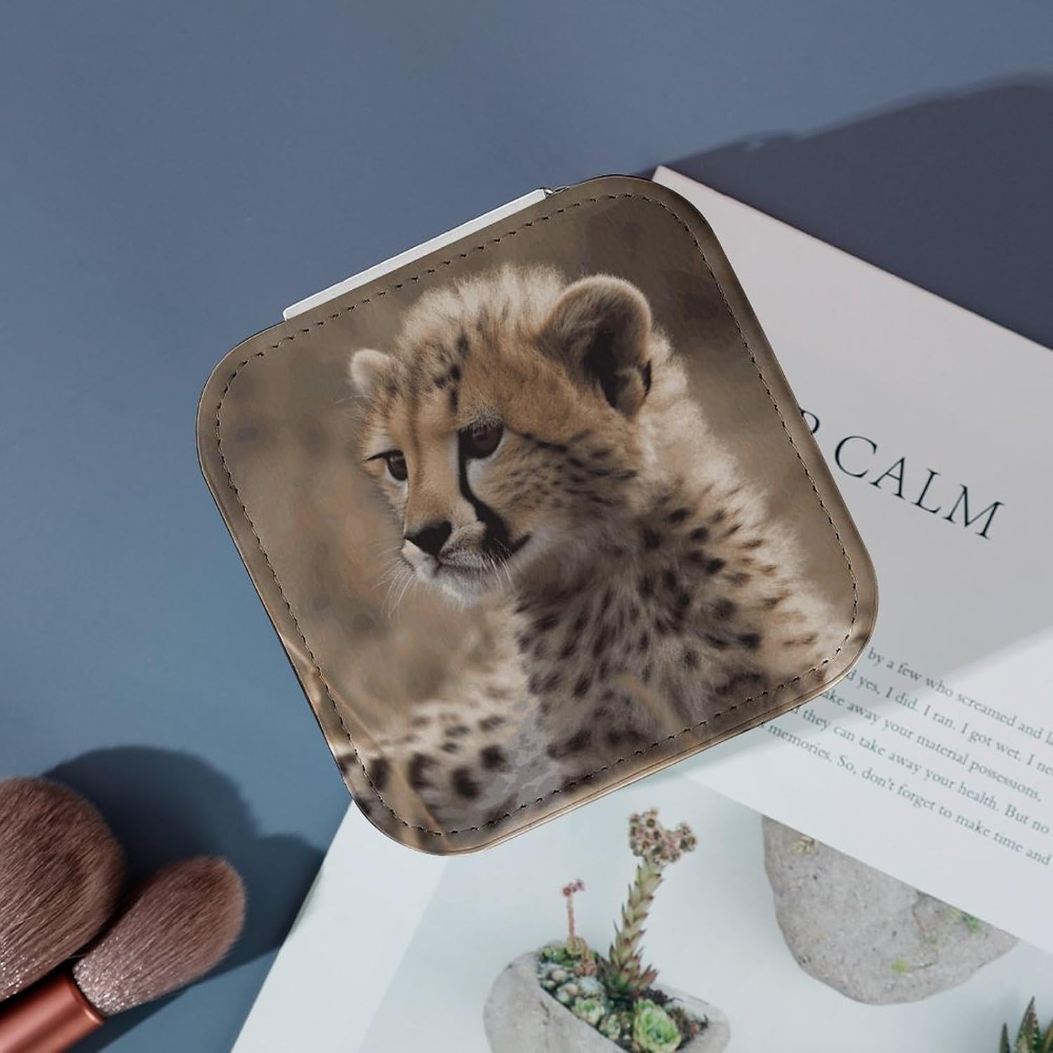 Baby Cheetah Travel Jewelry Box, Small PU Leather Jewelry Organizer Storage Case with Zipper, Portable Organizer for Women's Earrings, Necklaces, Rings, Bracelets image 4
