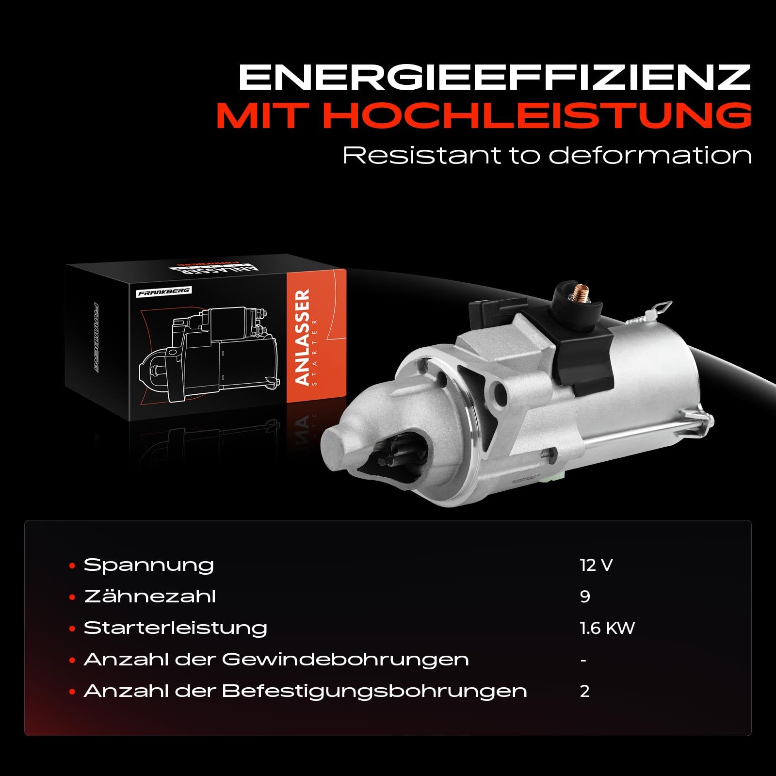 Frankberg Motor de arranque para automóvil 1,6 KW/12 V/9 dientes Compatible con Accord VII CL CN Accord VII Tourer CM CN Accord VII CL CN Replace# 17960N