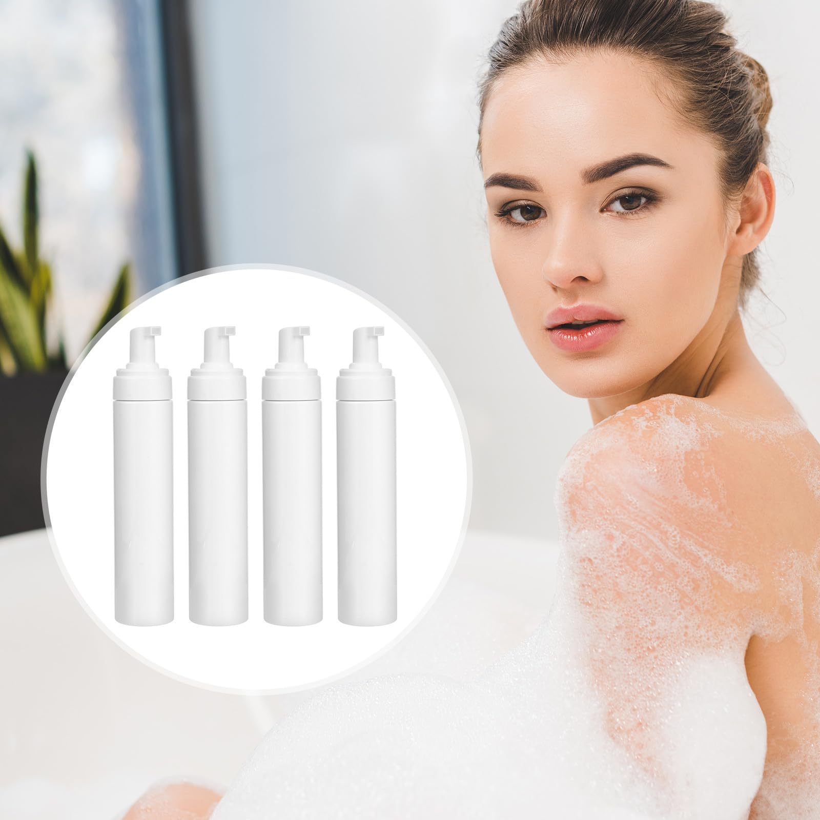 Set di 4 Dispenser per Schiuma 250ml in Plastica Bianca, Ricaricabili per Shampoo e Detergente Viso, per Viaggio D'affari e Uso Ufficio