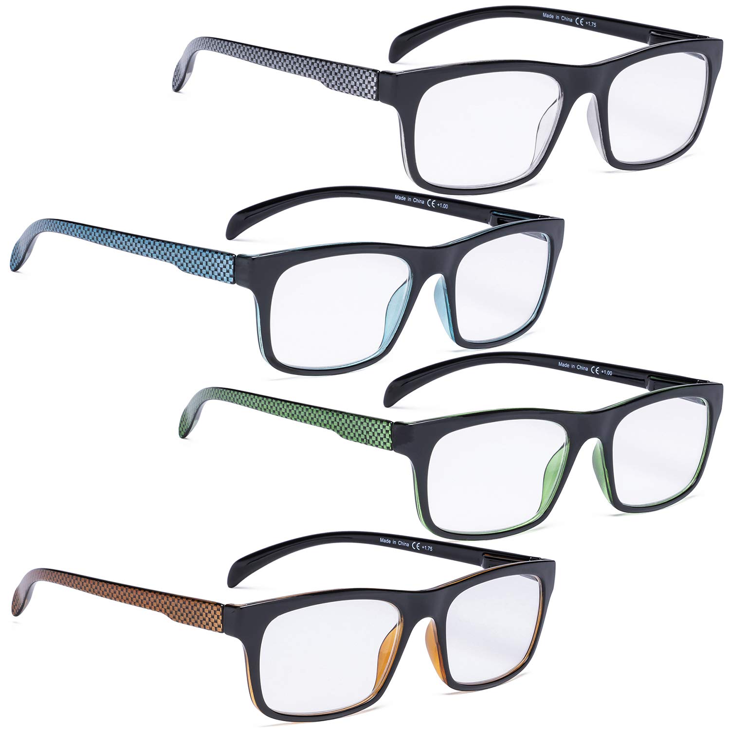 READING GLASSES 4 pack Fashion Checkered Temples Readers Eyeglasses for Women Men Reading