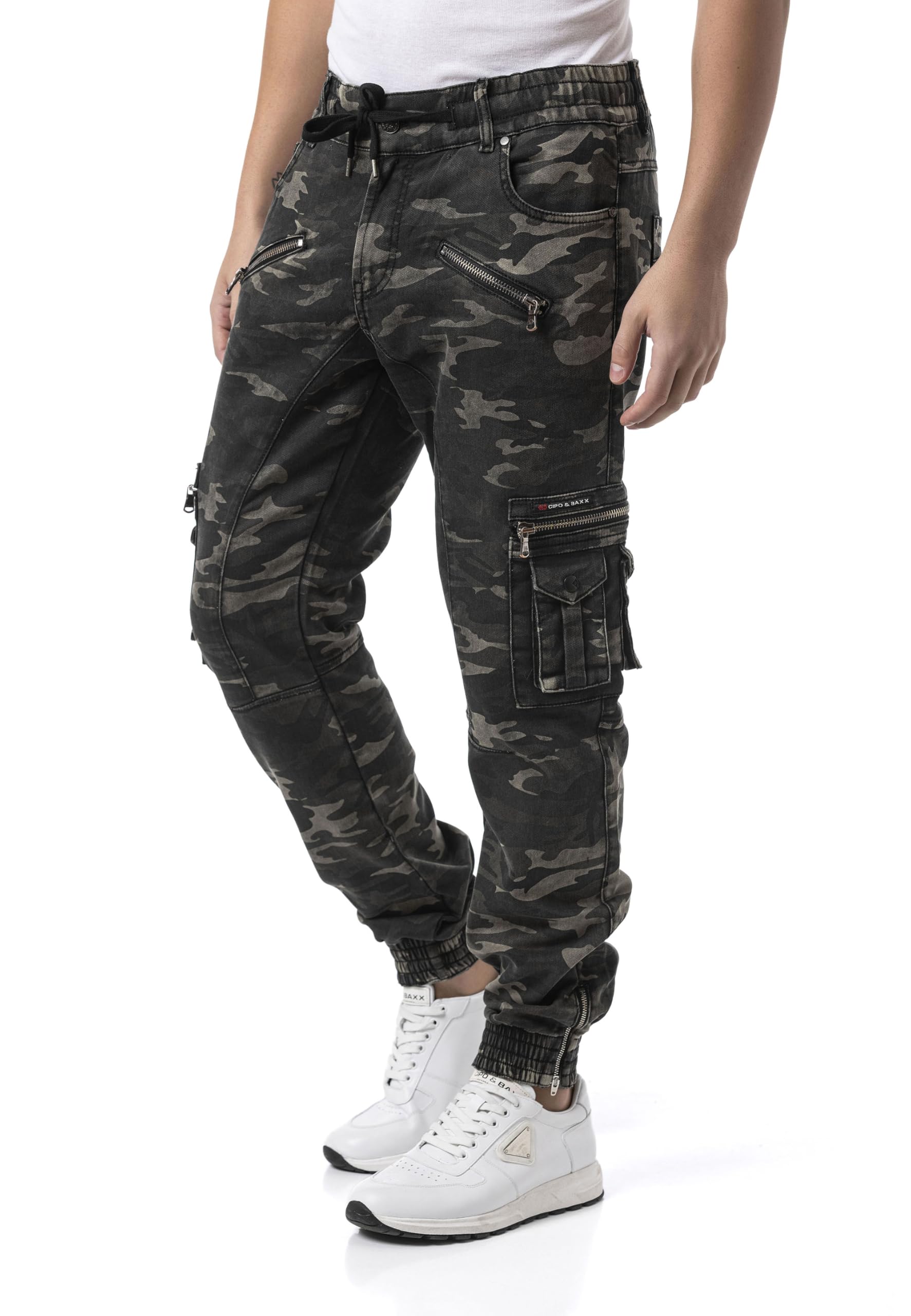 Cipo & Baxx Pantaloni da jogging da uomo, sportivi, streetwear, con tasche cargo ed elasticizzati, in gomma, per il tempo libero